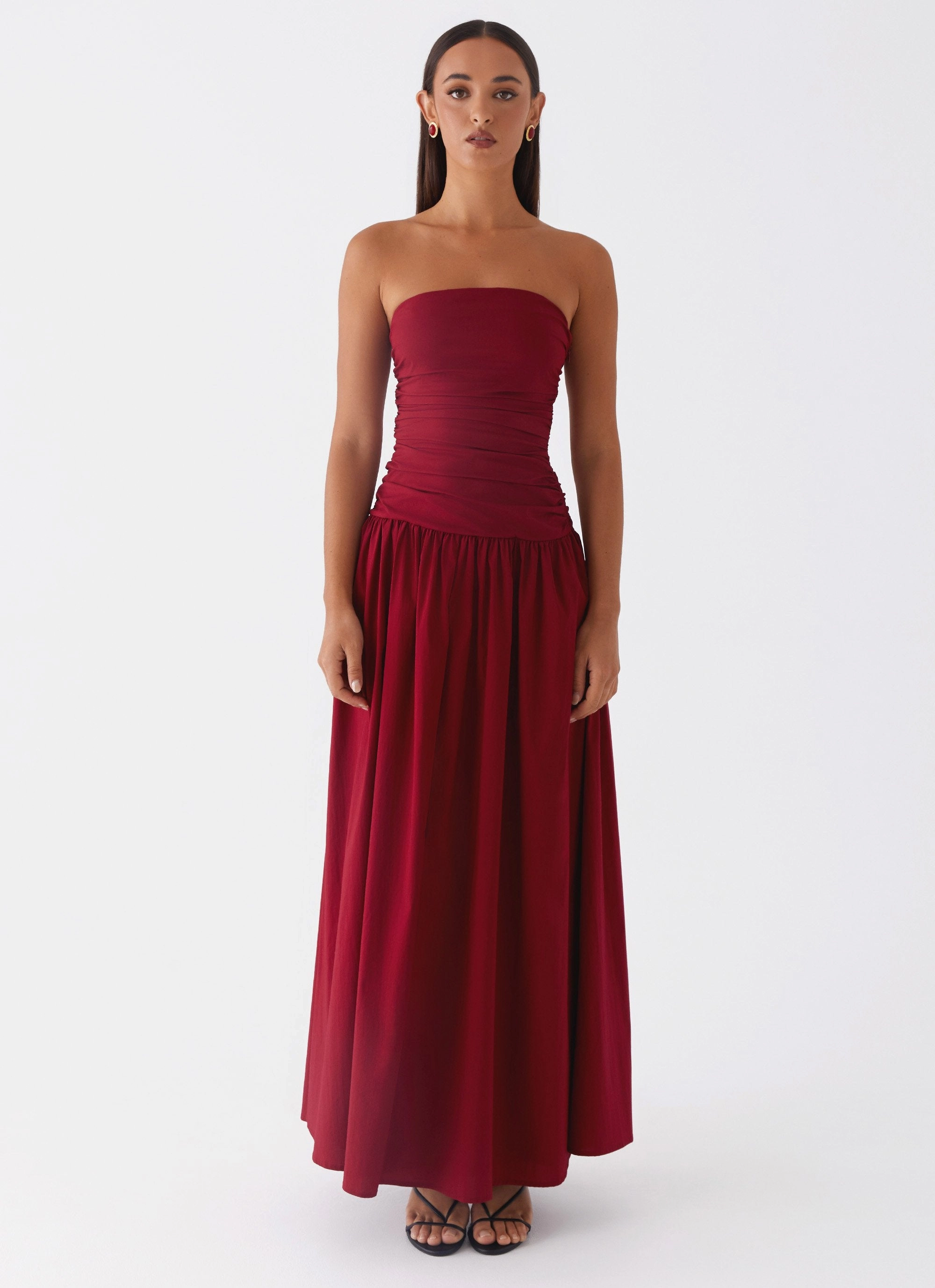 Tactile Feel Fluid Shape Carmel Maxi Dress - Merlot