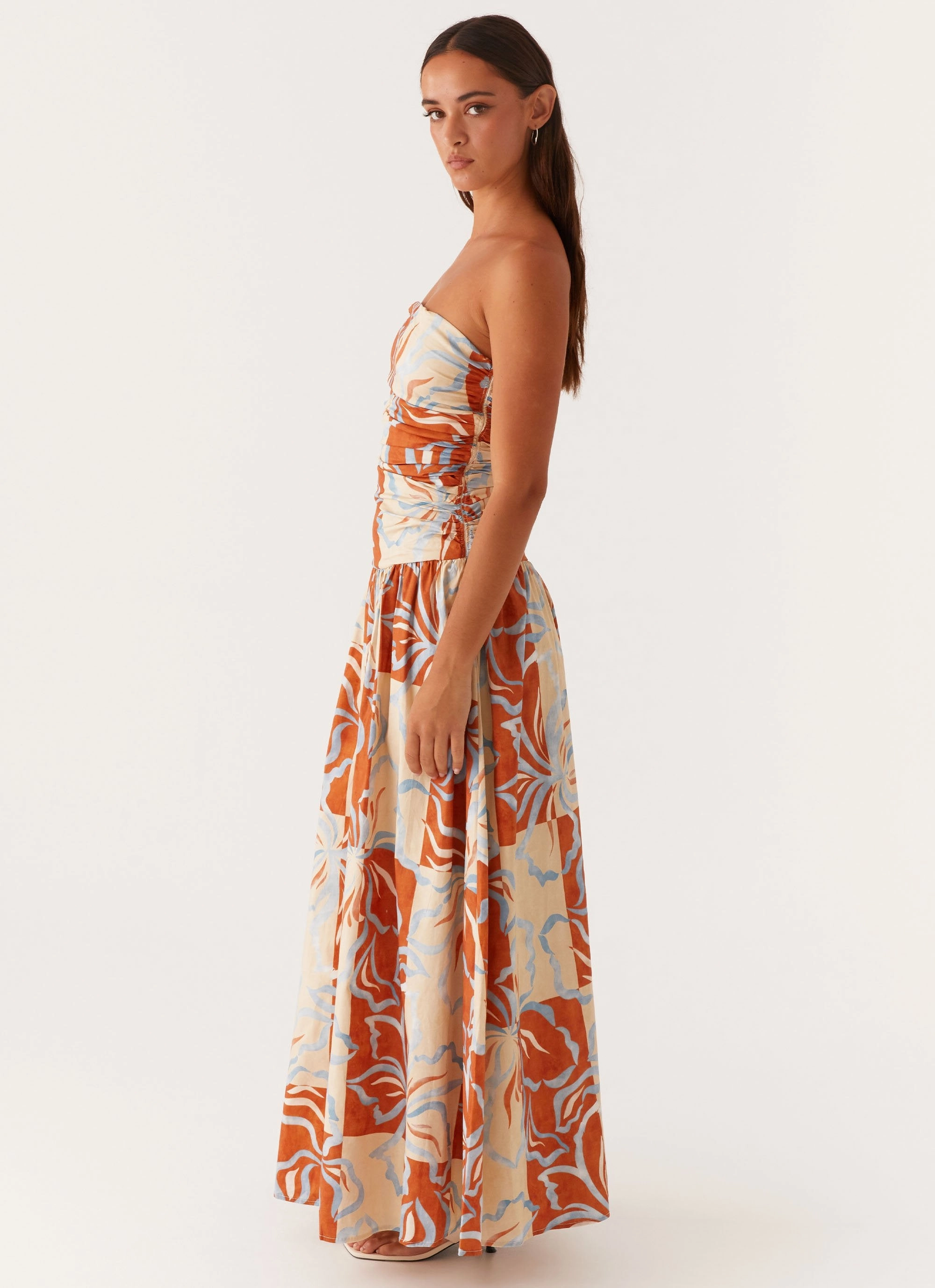 Minimal Harmony Carmel Maxi Dress - Orange Blue Floral