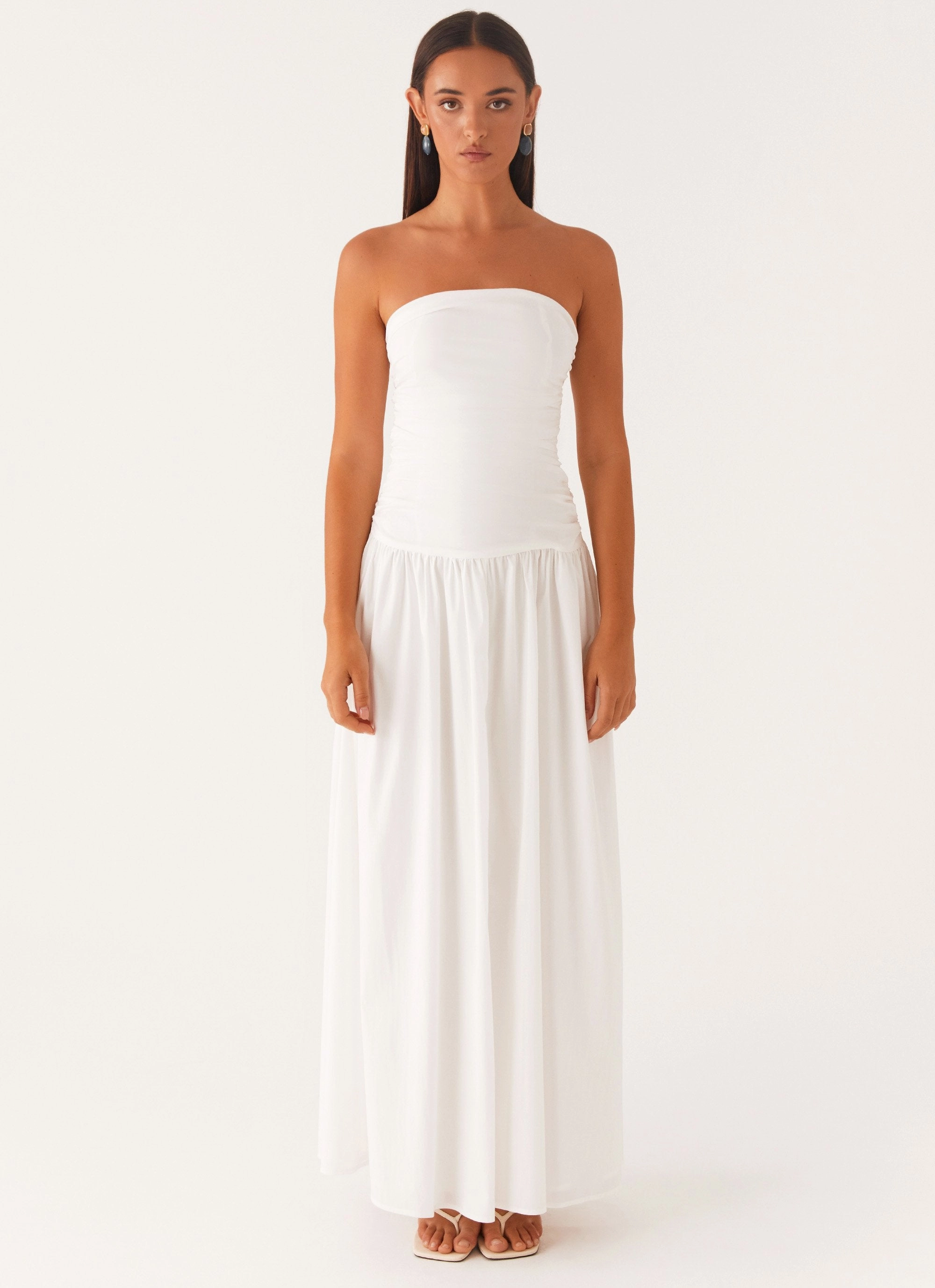 Simple Yet Elegant City Bright Carmel Maxi Dress - White