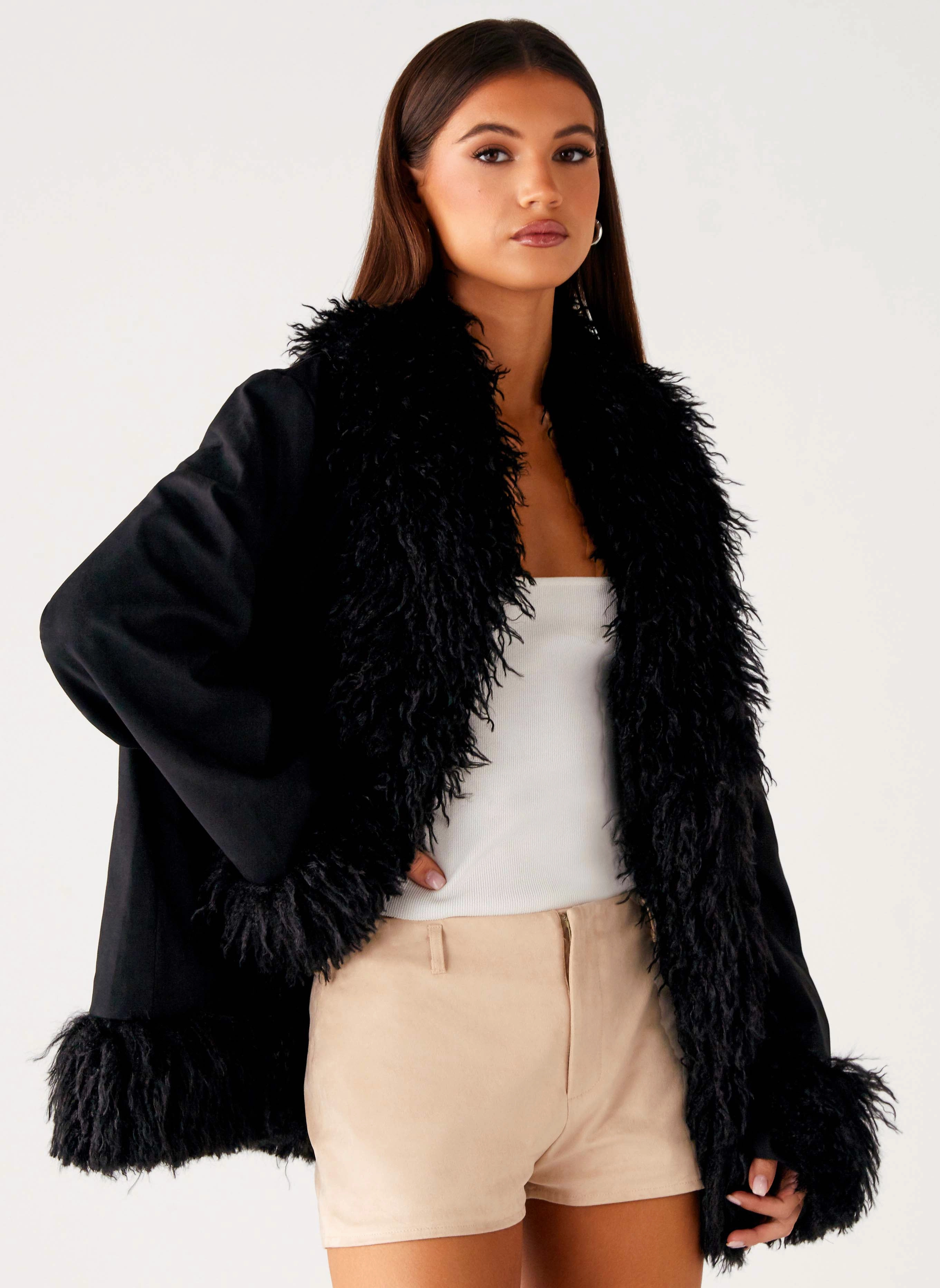 Teflon Coated WindproofTechnology Carmelita Fur Trim Jacket - Black