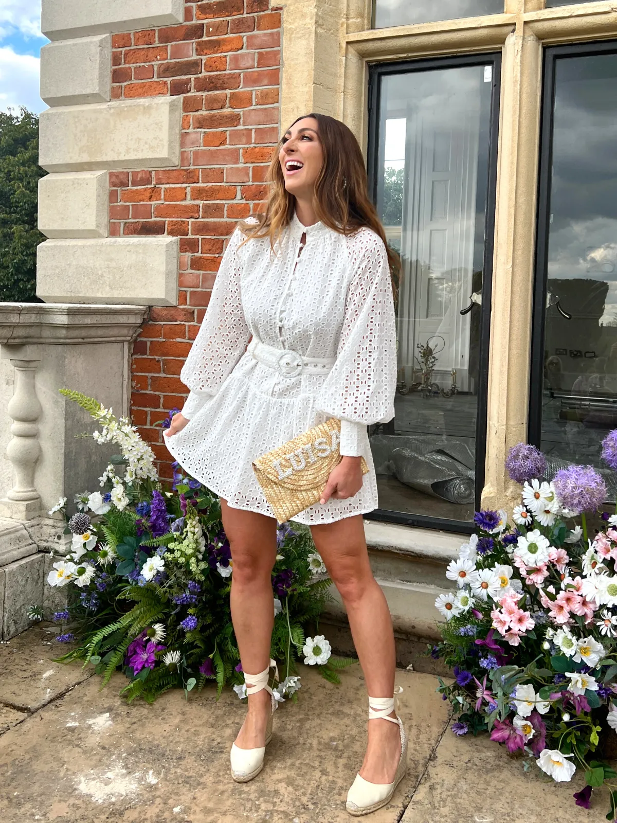 Pure Shape City Layer Carmen Broderie Mini Dress in White