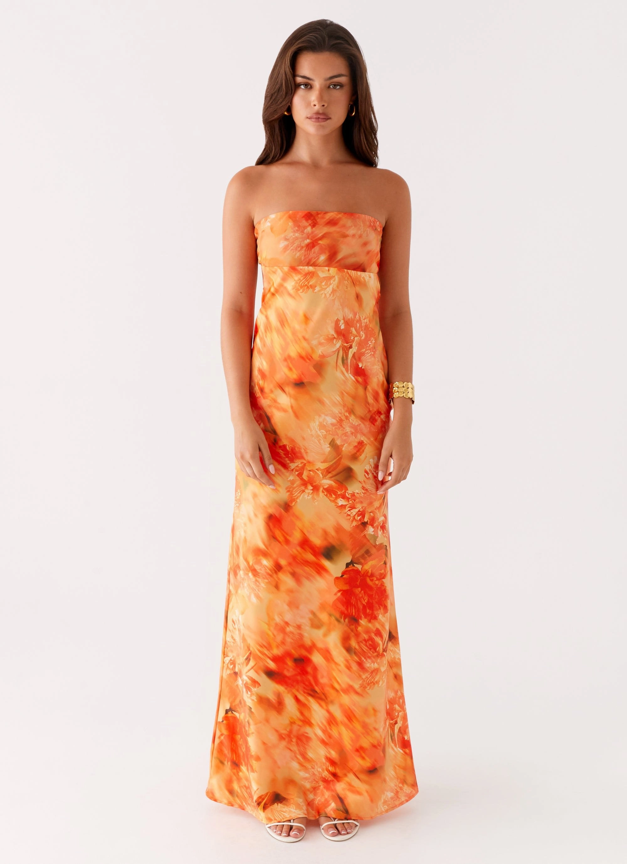 Zip Closure Carmen Maxi Dress - Sunset Floral