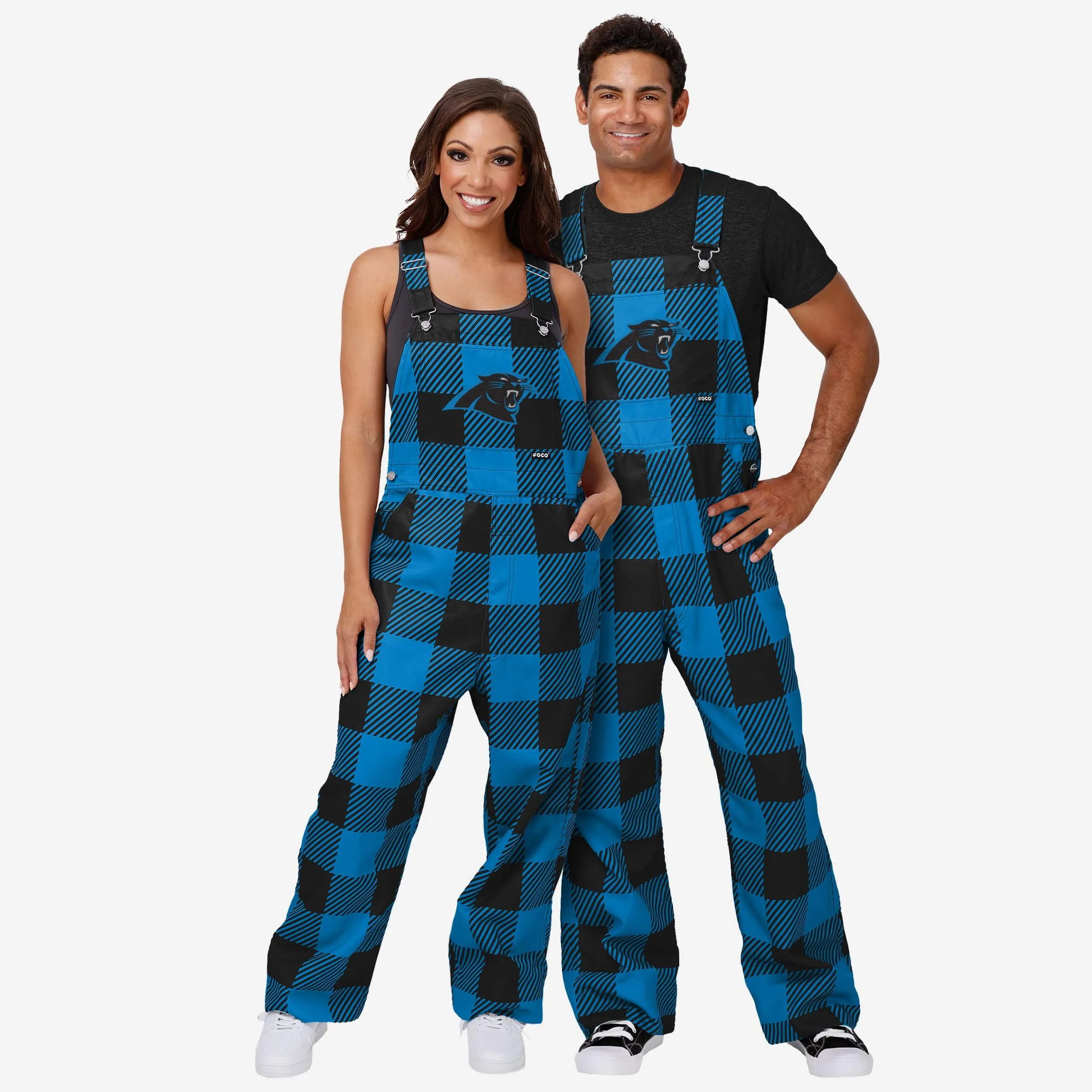 Carolina Panthers Womens Plaid Bib Overalls