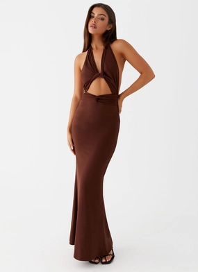 Carolina Twist Maxi Dress - Chocolate Coral Soft