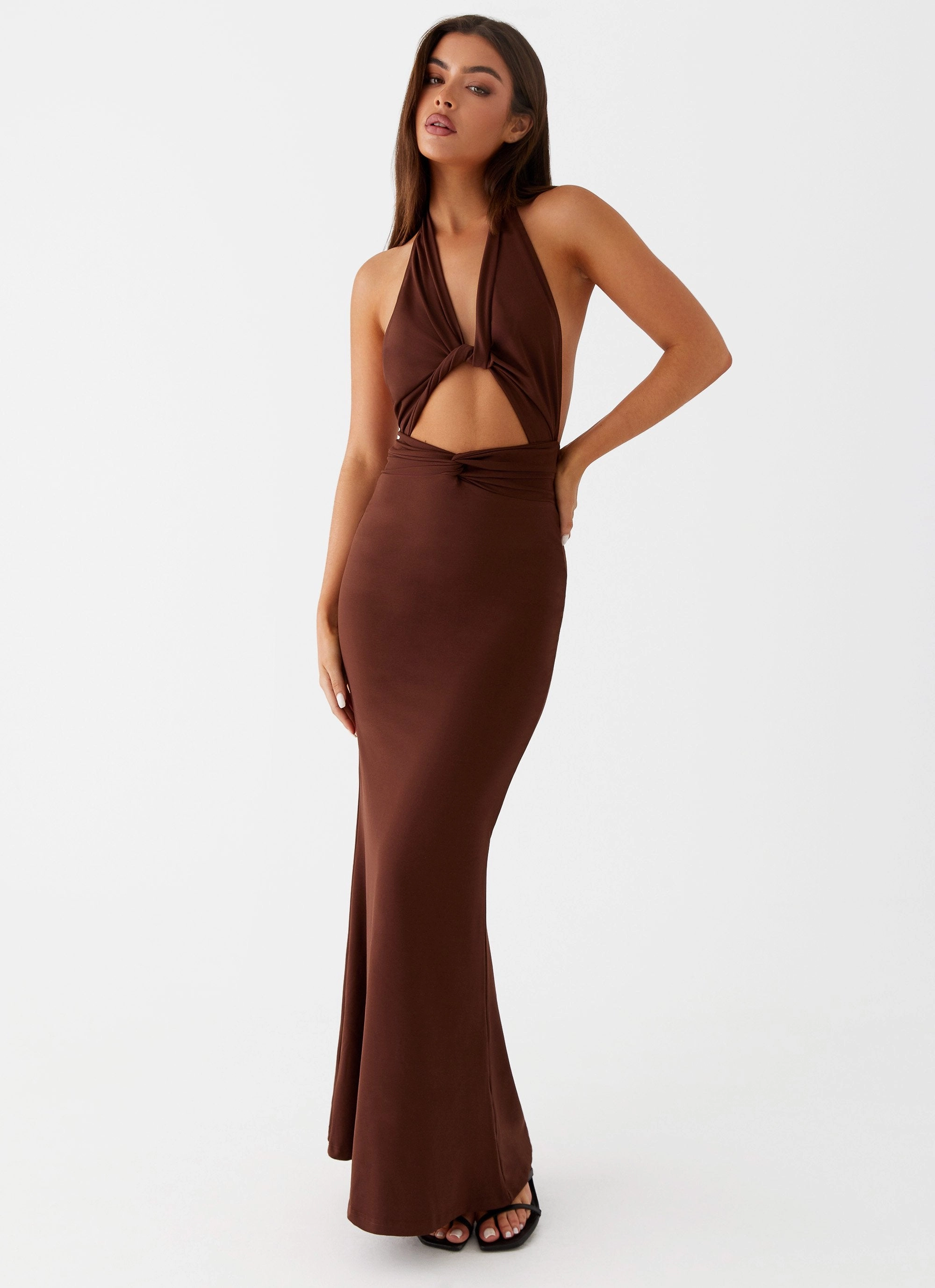 Carolina Twist Maxi Dress - Chocolate Coral Soft