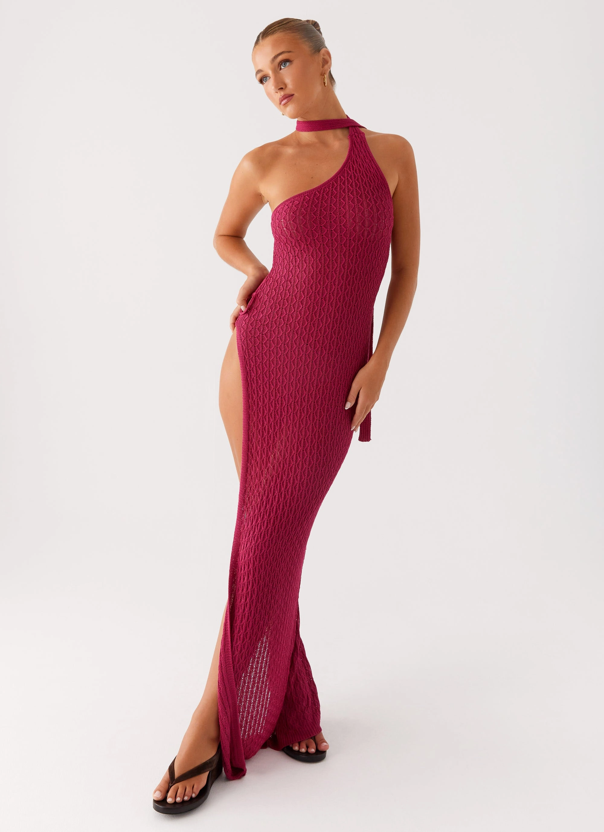 Carryn Knit Maxi Dress - Hot Pink Soft Feel Comfy and Cozy