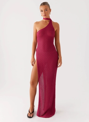Carryn Knit Maxi Dress - Hot Pink Layered Volume Sporty Comfort