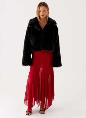 Carys Cropped Faux Fur Jacket - Black High Visibility Trim