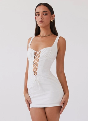 Casey Lace Up Mini Dress - White Wrap Charm Urban Motion