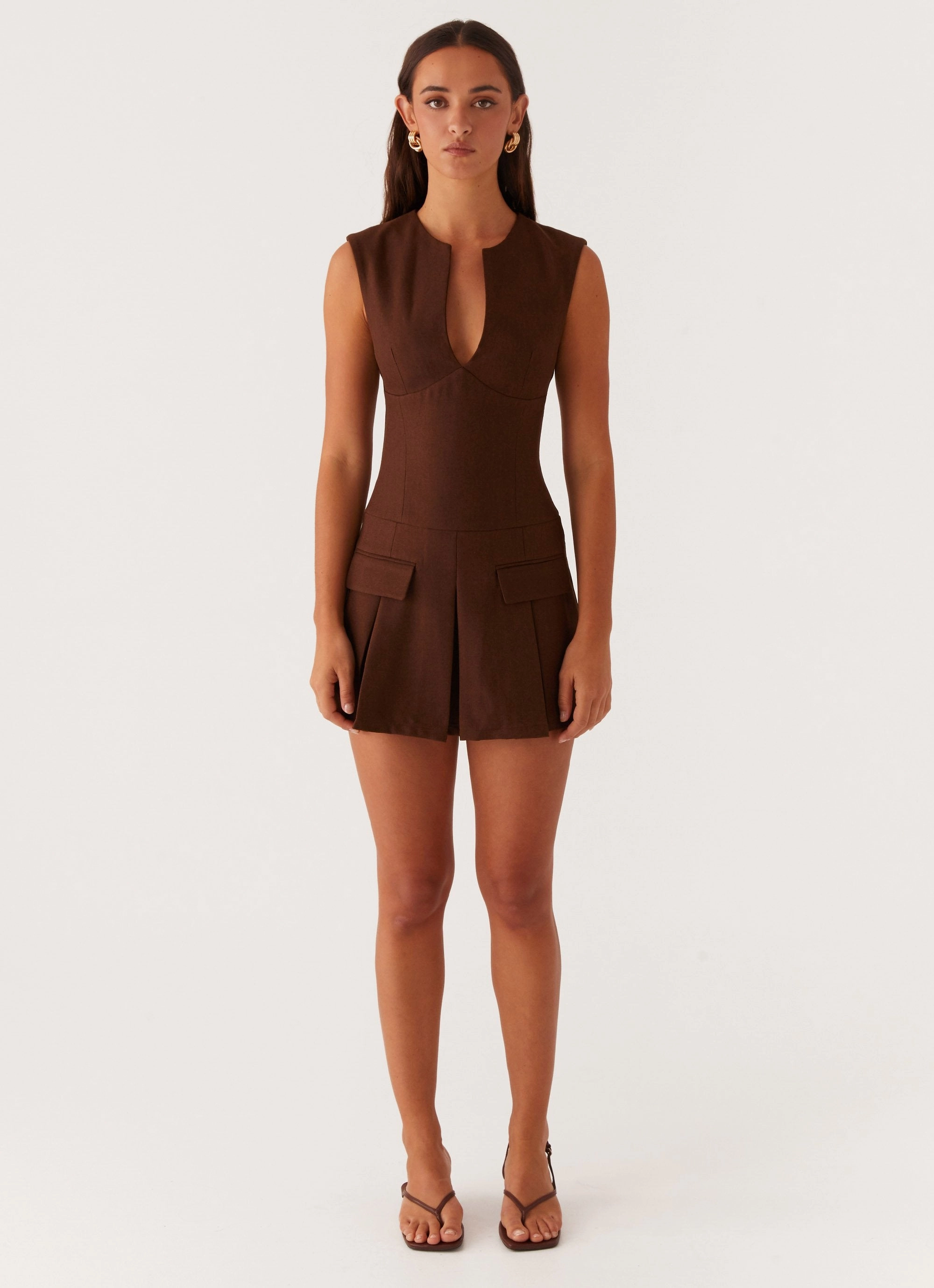 Cassia Mini Dress - Brown single wear