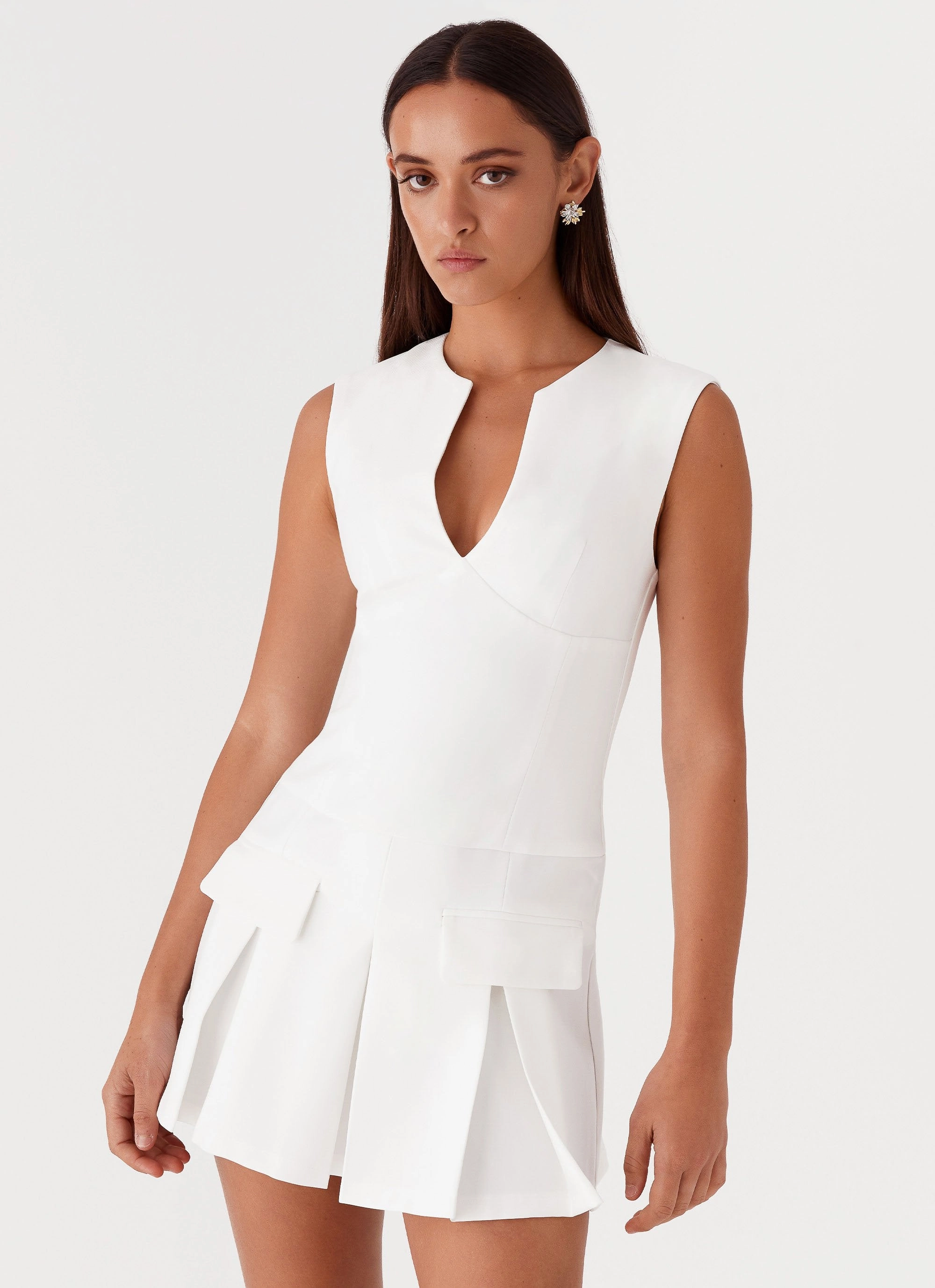 Cassia Mini Dress - White Clean Fit Elegant Detail