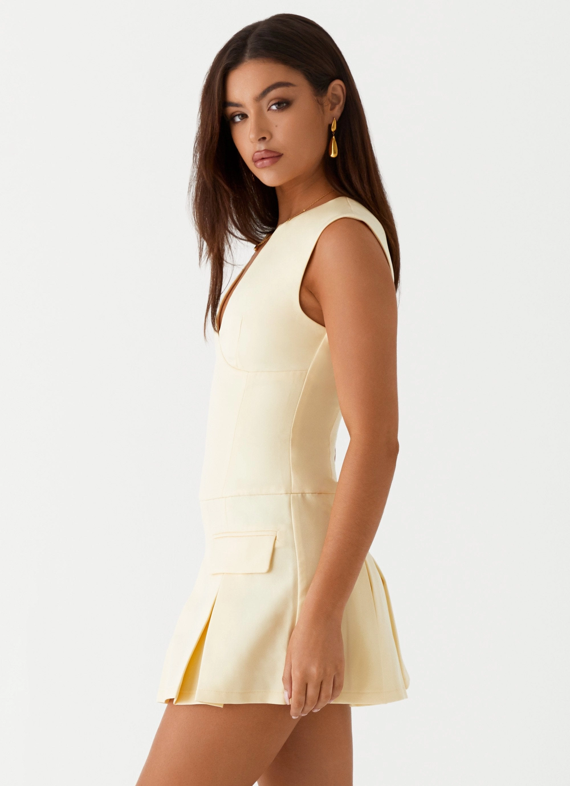 Cassia Mini Dress - Yellow Polished Appearance Formal Occasion