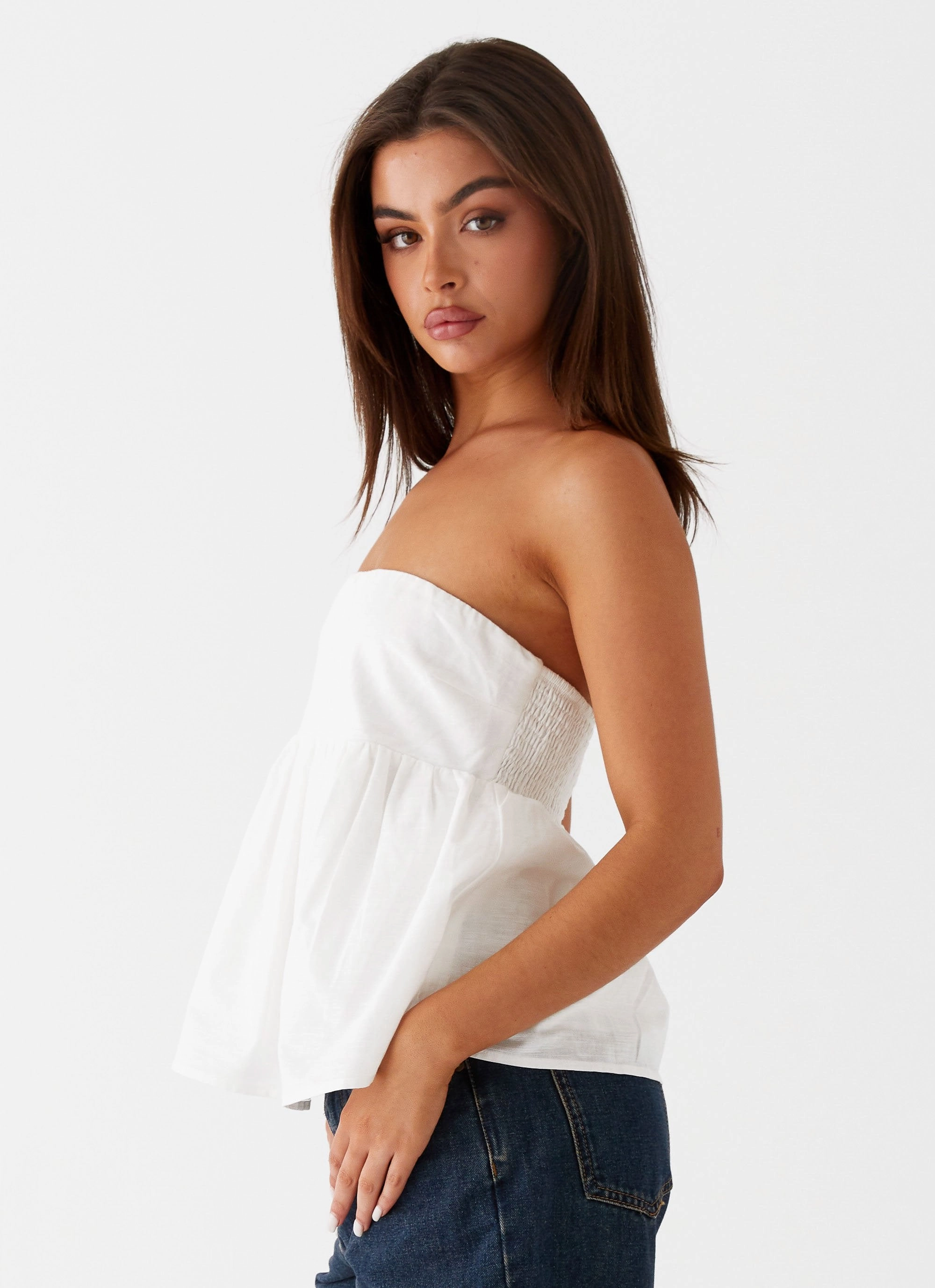 Cassie Tube Top - White Stretch Knit Fabric