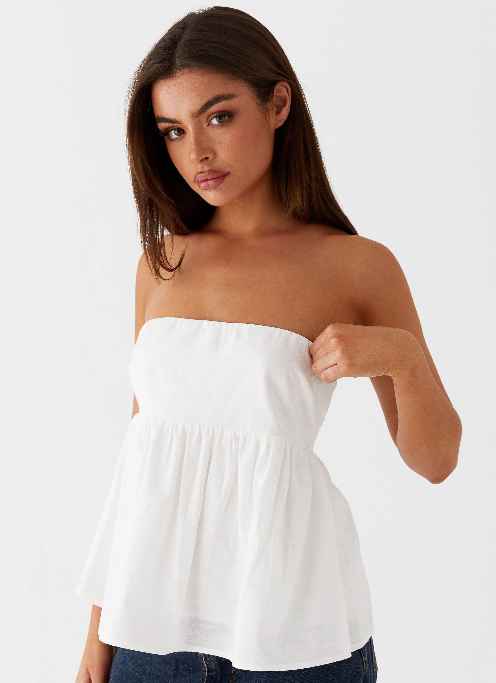 Cassie Tube Top - White Hypoallergenic Lining Tencel Blend Fabric