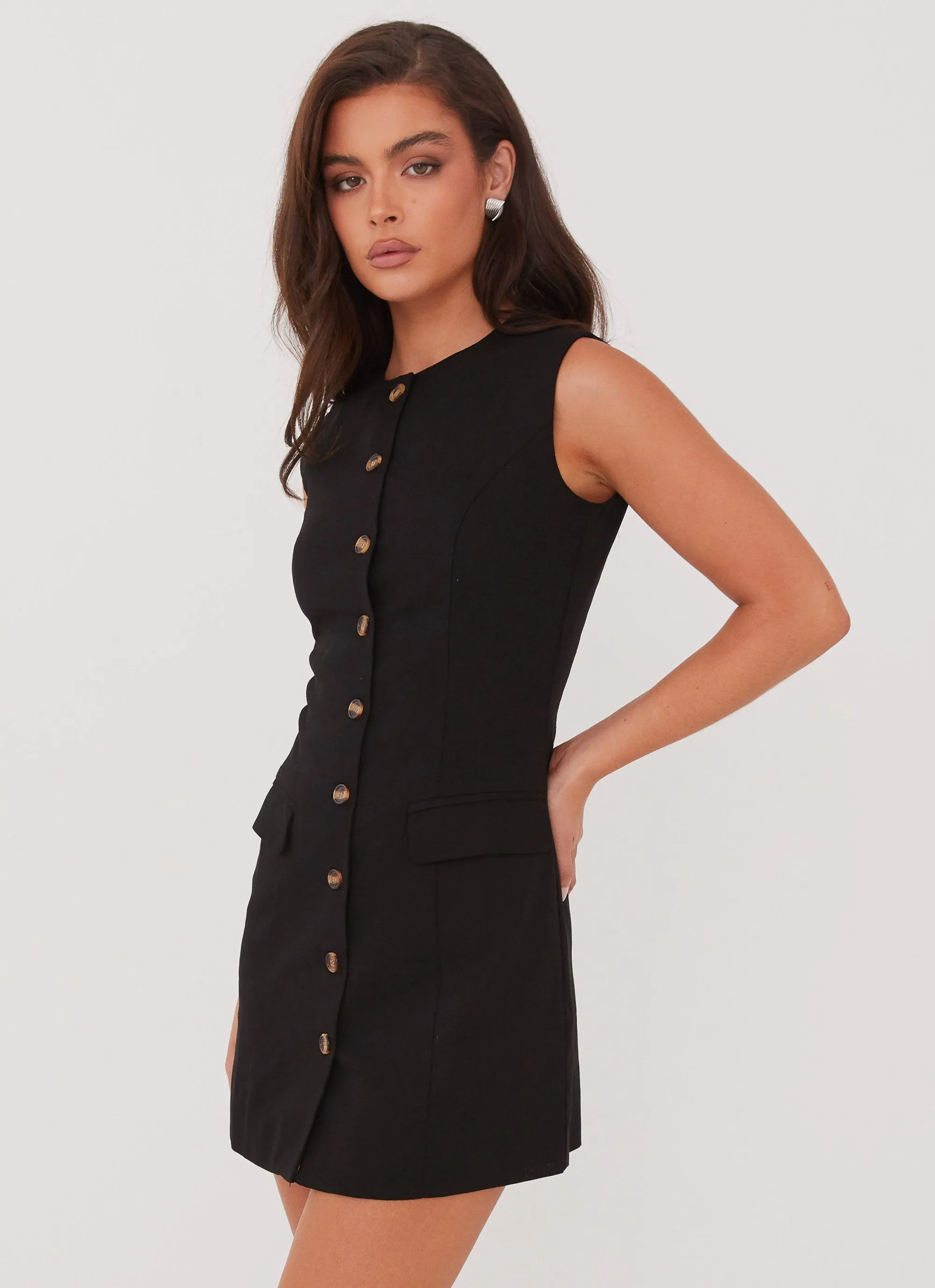 Castello Fiore Linen Mini Dress - Black Fashionable Design