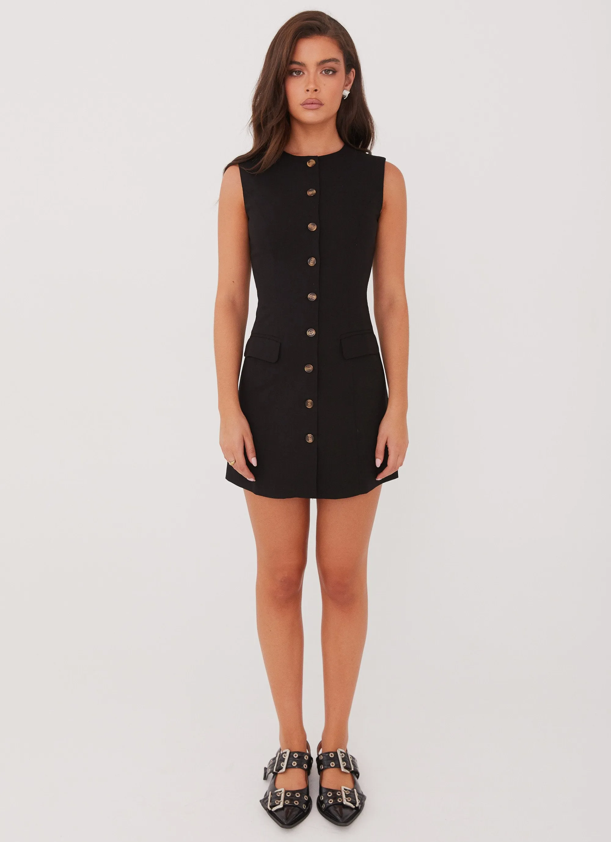 Castello Fiore Linen Mini Dress - Black Date Vibe