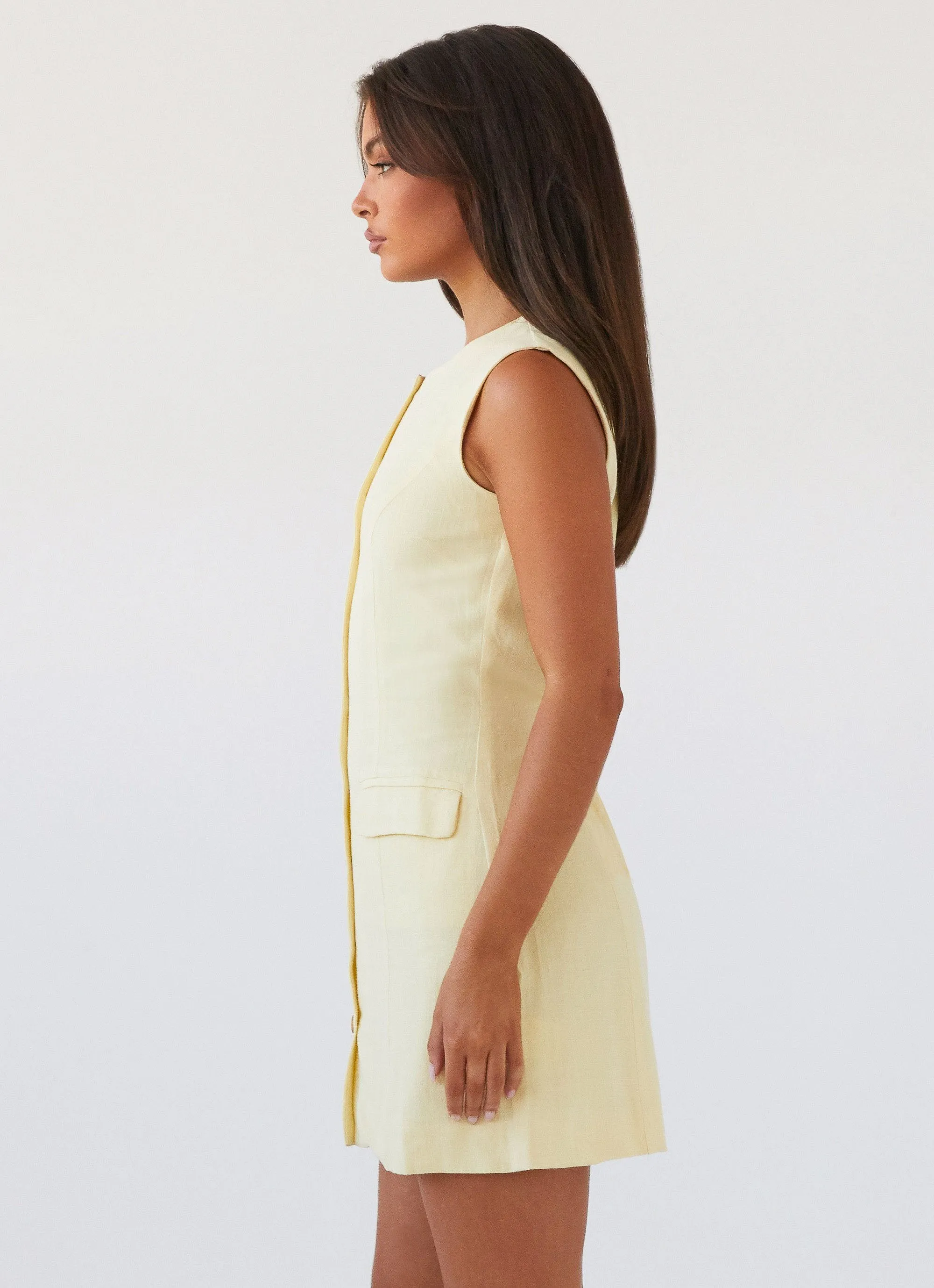 Castello Fiore Linen Mini Dress - Lemon Chic Layered Wear Travel Option