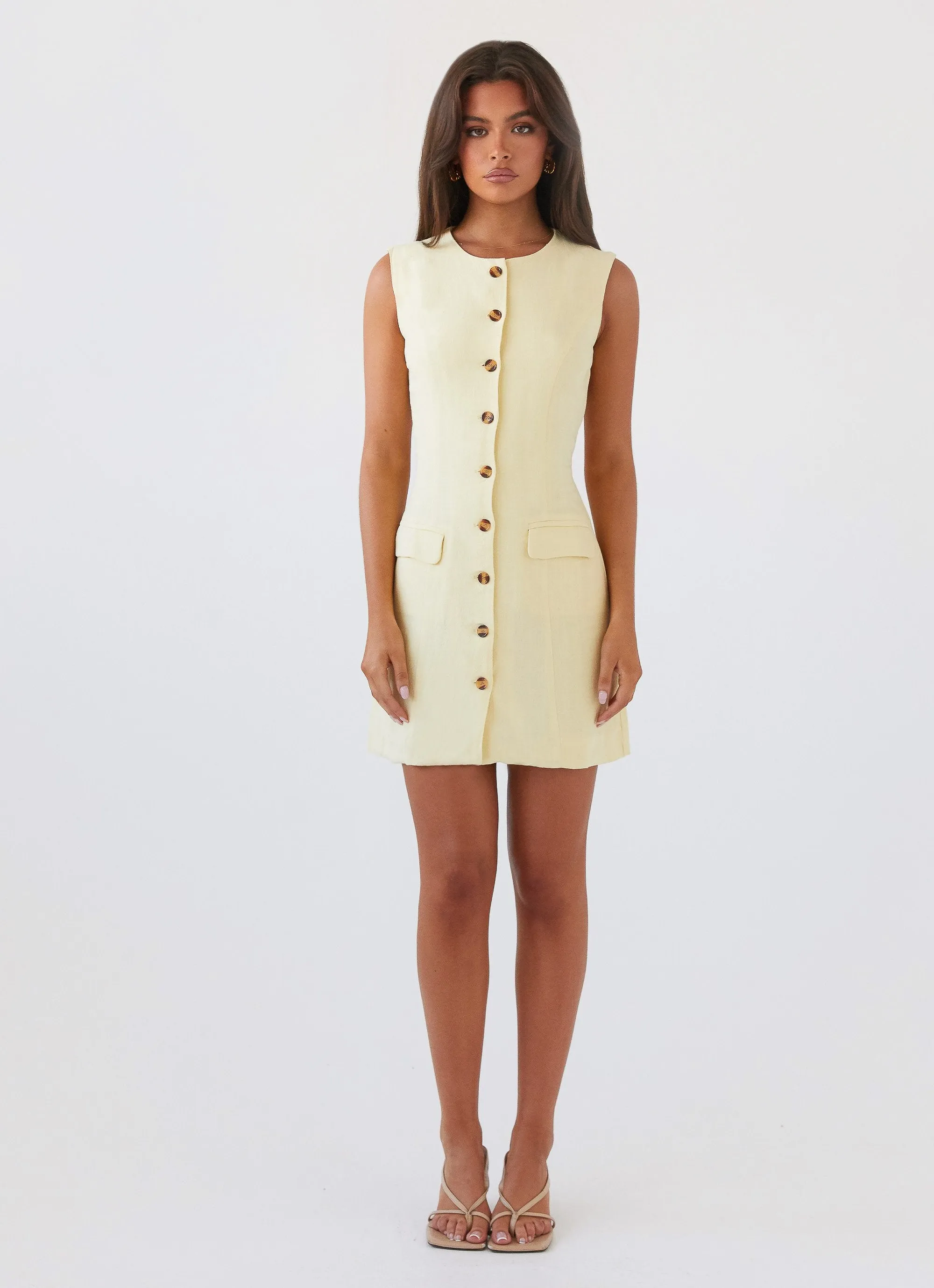 Winter Wrap Castello Fiore Linen Mini Dress - Lemon