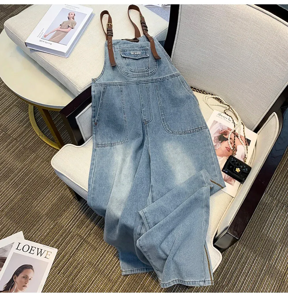 Casual Blue Denim Pants Overalls Streetwear Straight Loose Jeans