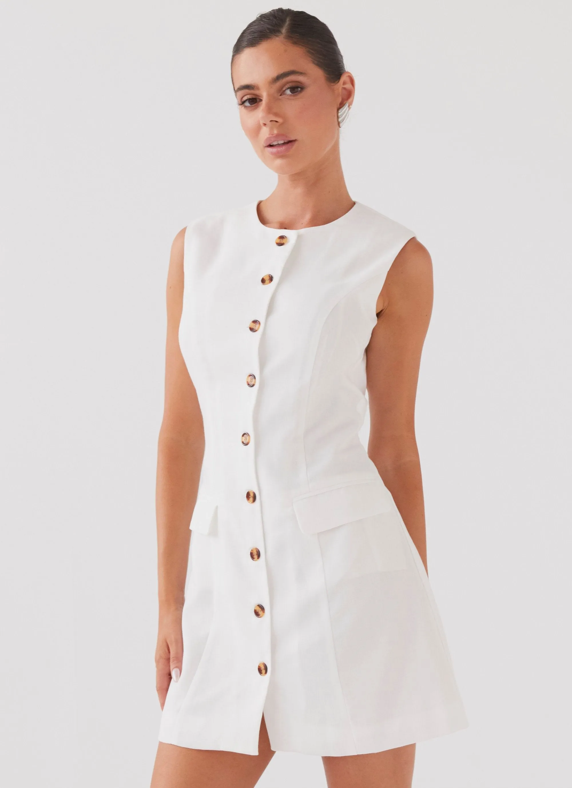 Castello Fiore Linen Mini Dress - White Bold Color