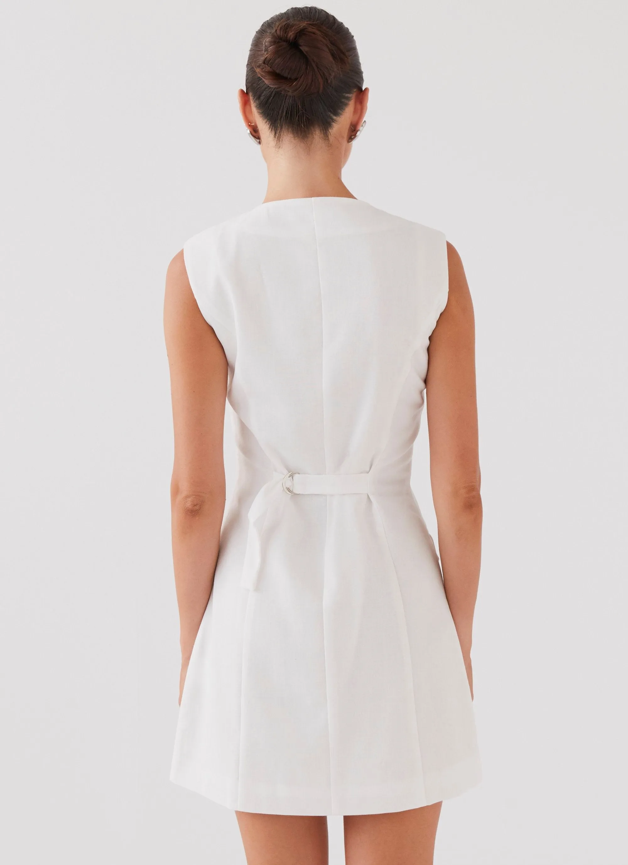 Magnetic-Closure Castello Fiore Linen Mini Dress - White