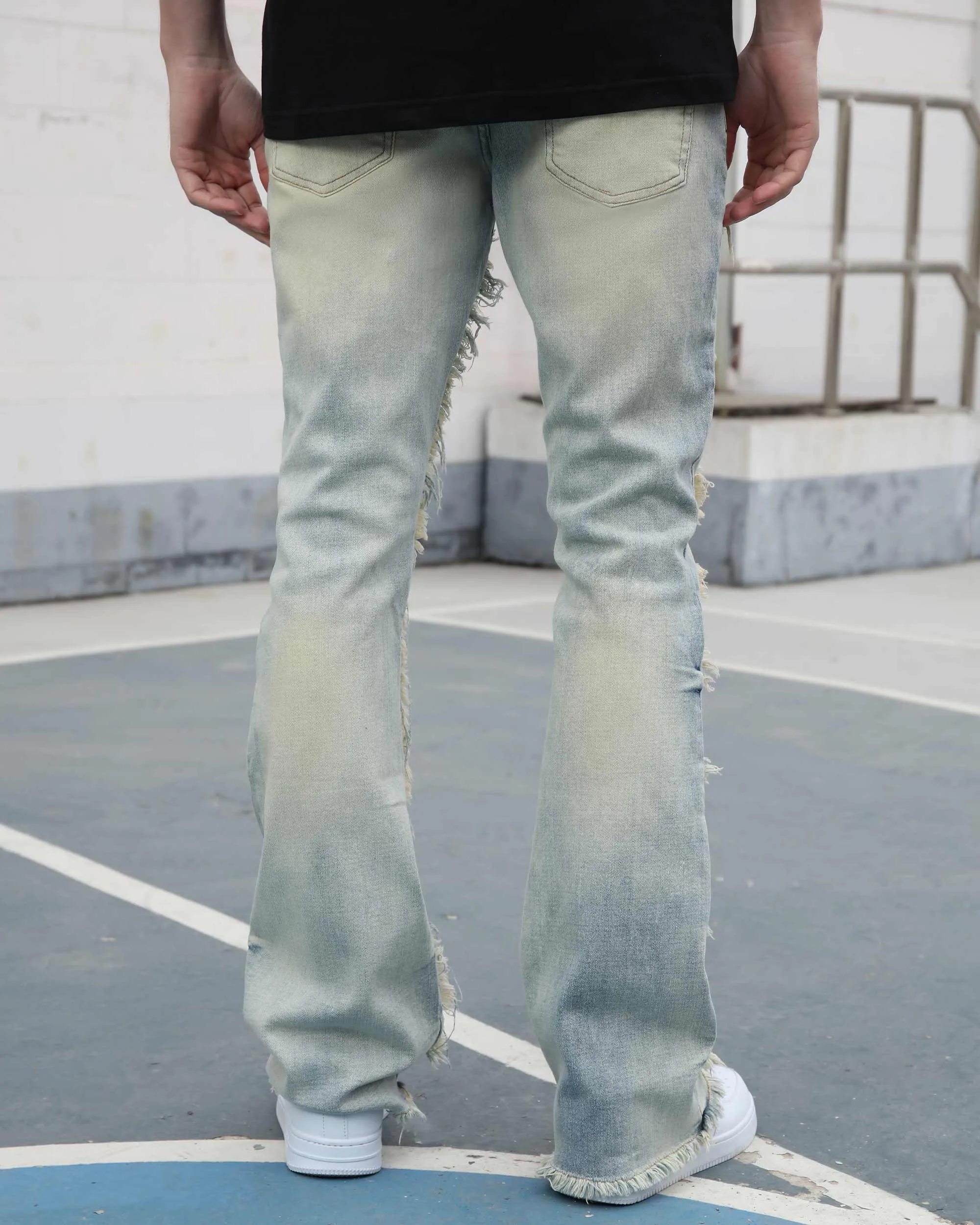 Casual Stacked Jeans with Fringe Detailing-Mexico Local Delivery