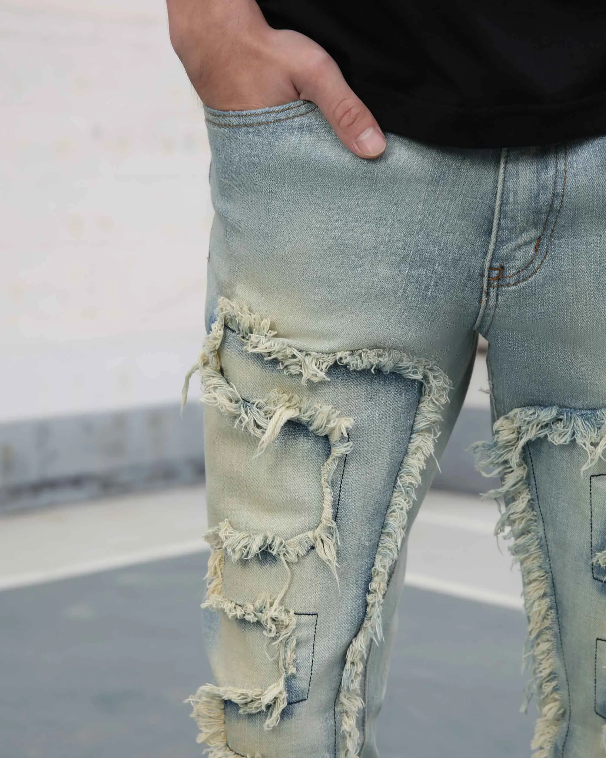 Casual Stacked Jeans with Fringe Detailing-Mexico Local Delivery