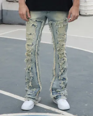 Casual Stacked Jeans with Fringe Detailing-Mexico Local Delivery