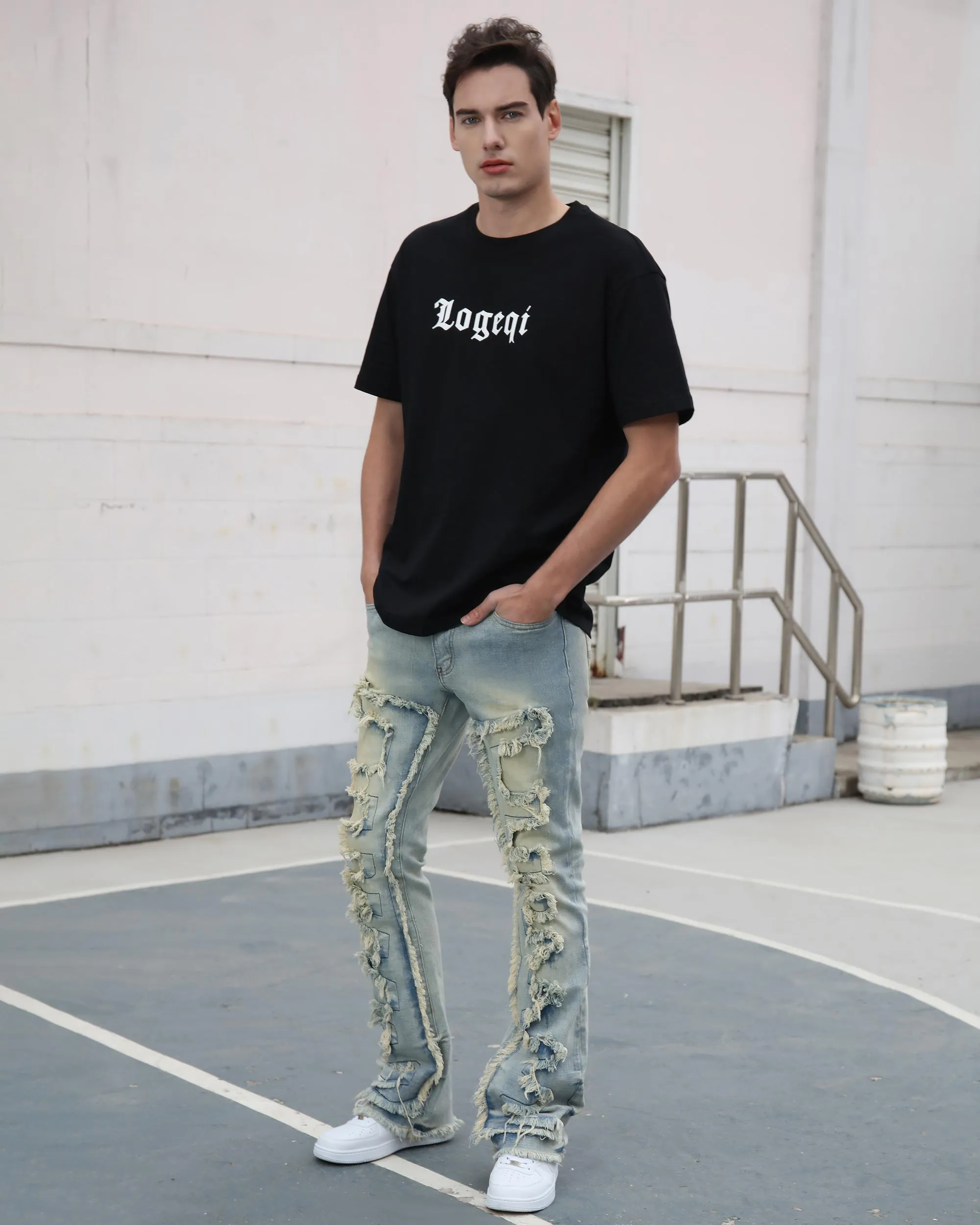 Casual Stacked Jeans with Fringe Detailing-Mexico Local Delivery