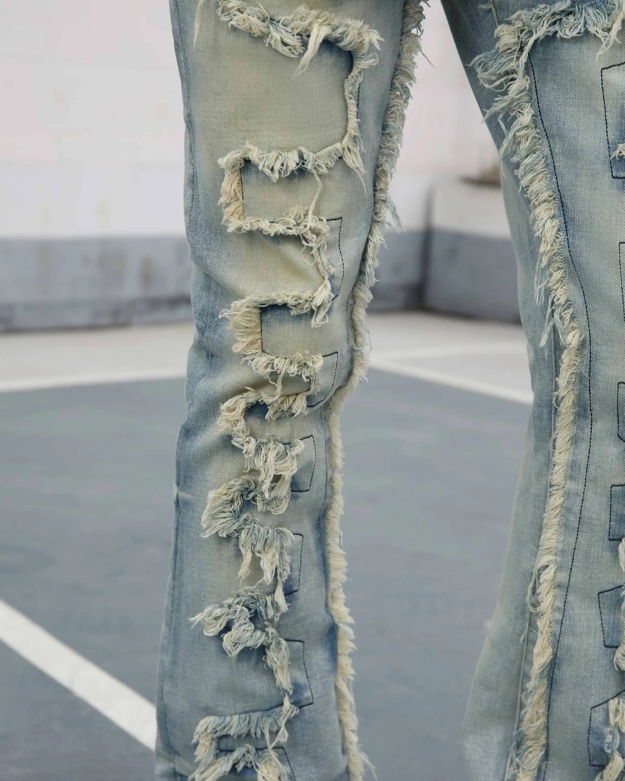 Casual Stacked Jeans with Fringe Detailing-Mexico Local Delivery