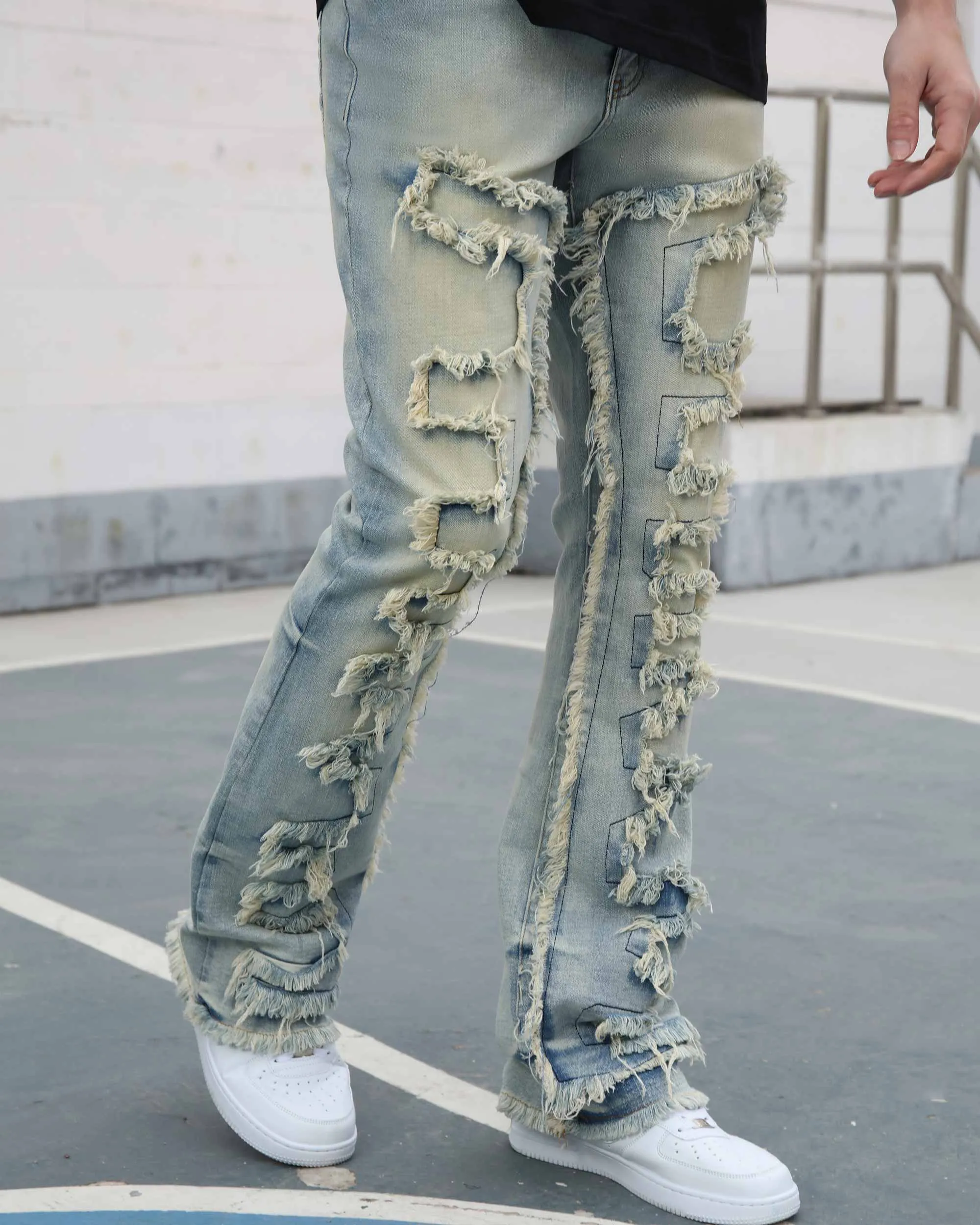 Casual Stacked Jeans with Fringe Detailing-Mexico Local Delivery