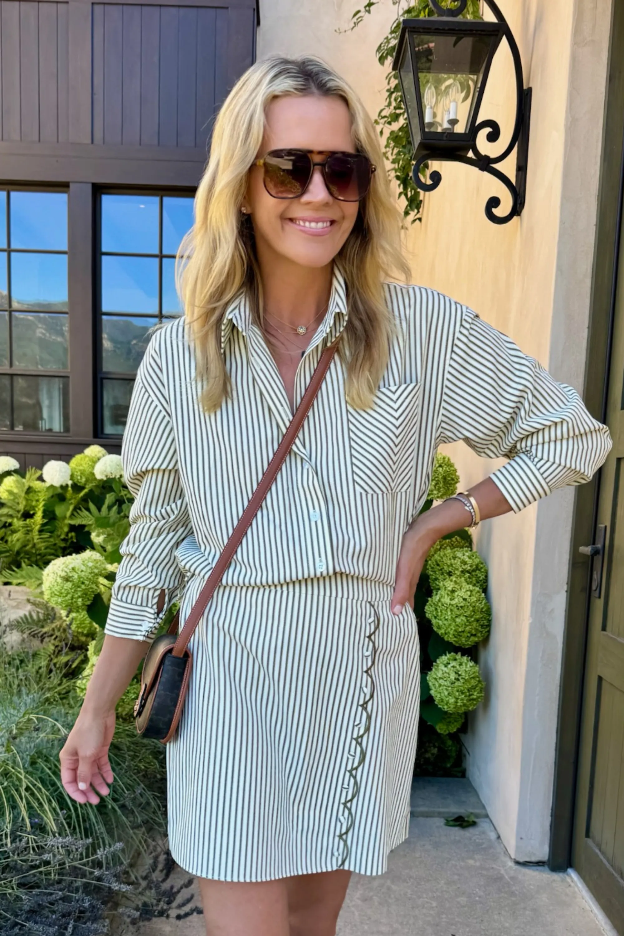 Easy Travel Stretchable MASONS DAUGHTER | Ellie Skirt, Olive & Ivory Striped