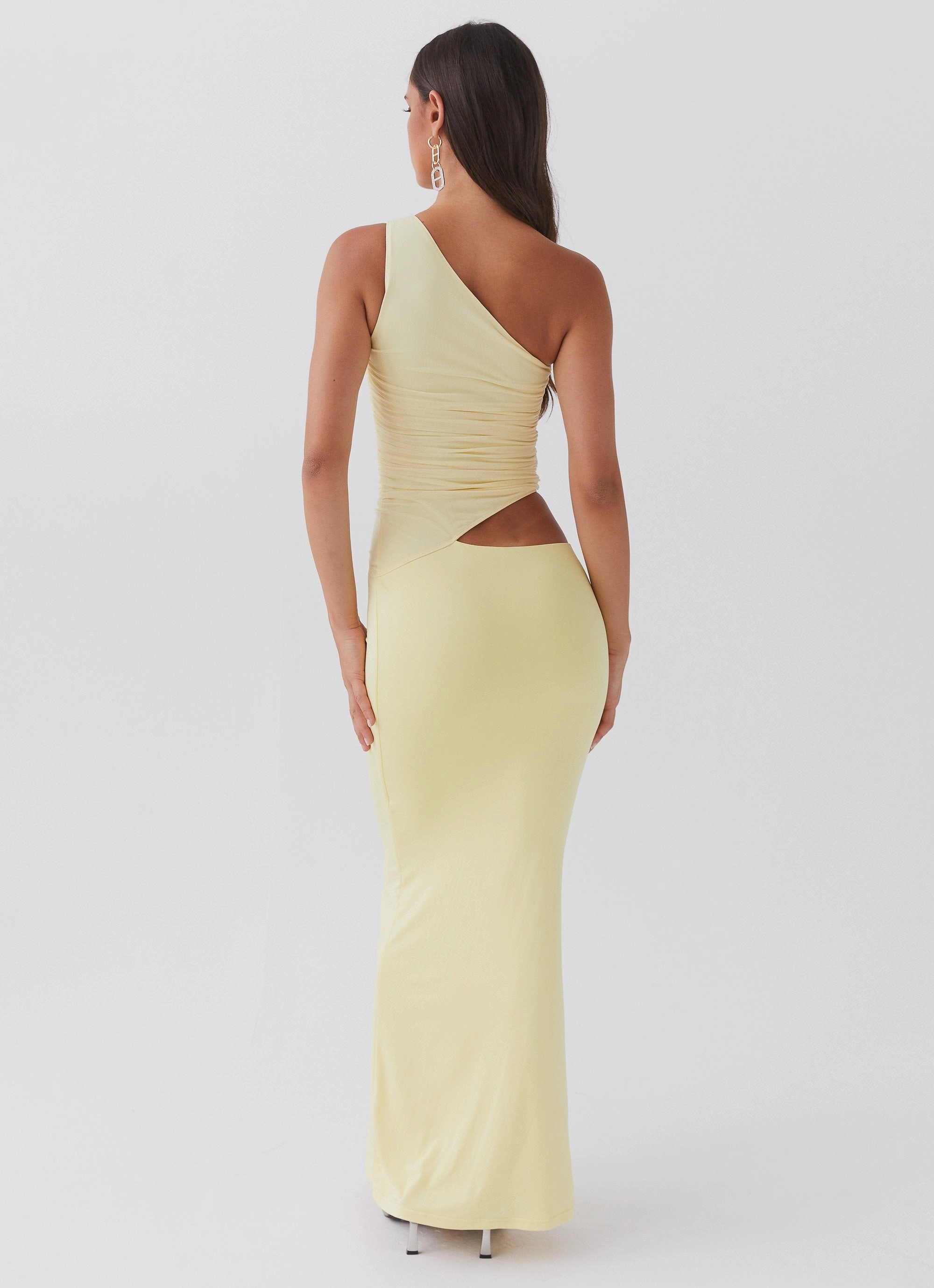 Halter-Neck Seranella One Shoulder Maxi Dress - Lemon