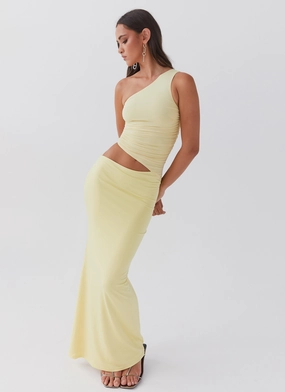 Sheer Look Seranella One Shoulder Maxi Dress - Lemon