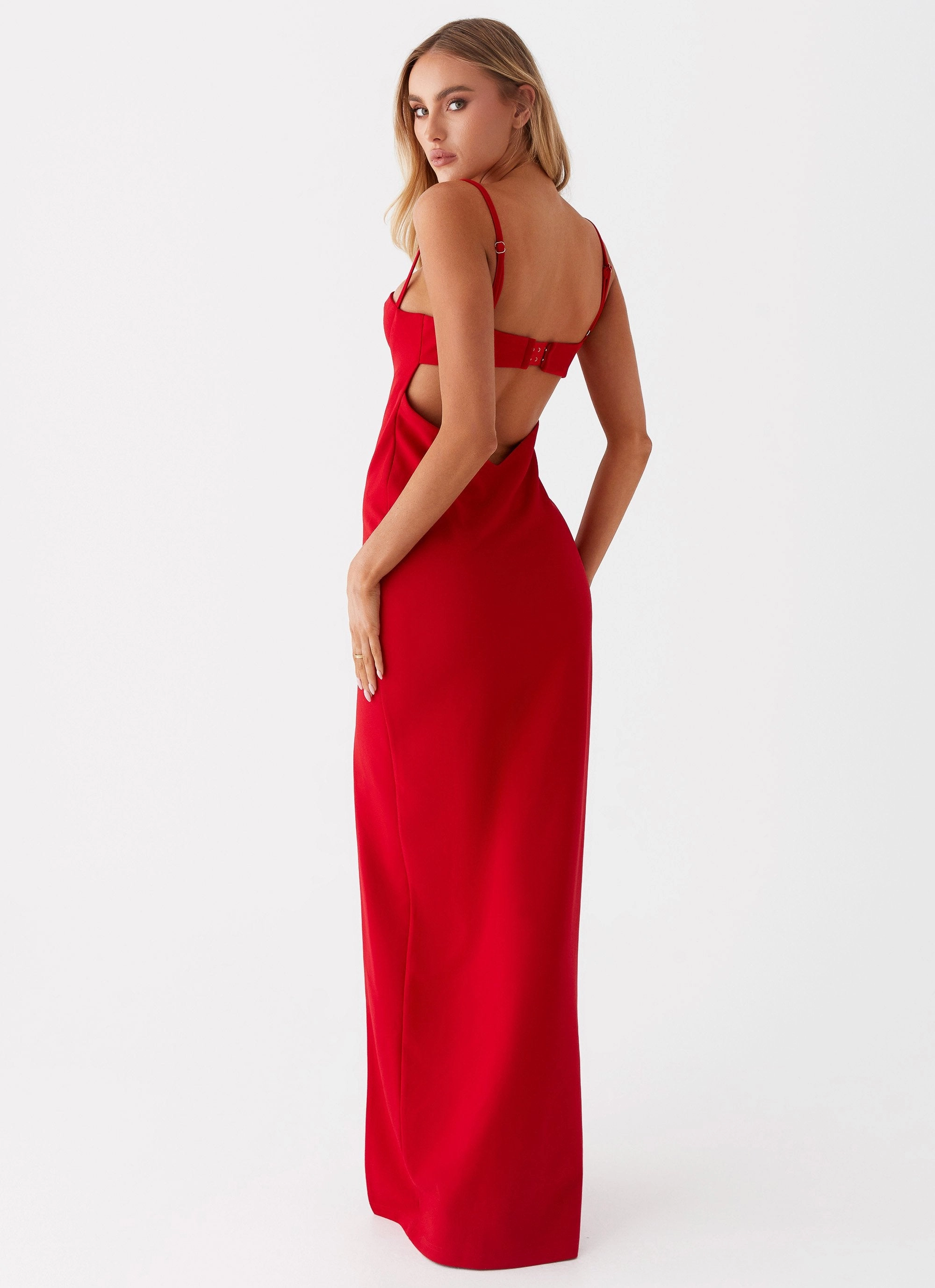 Shiny Zip Clean Flow Stefanie Maxi Dress - Red