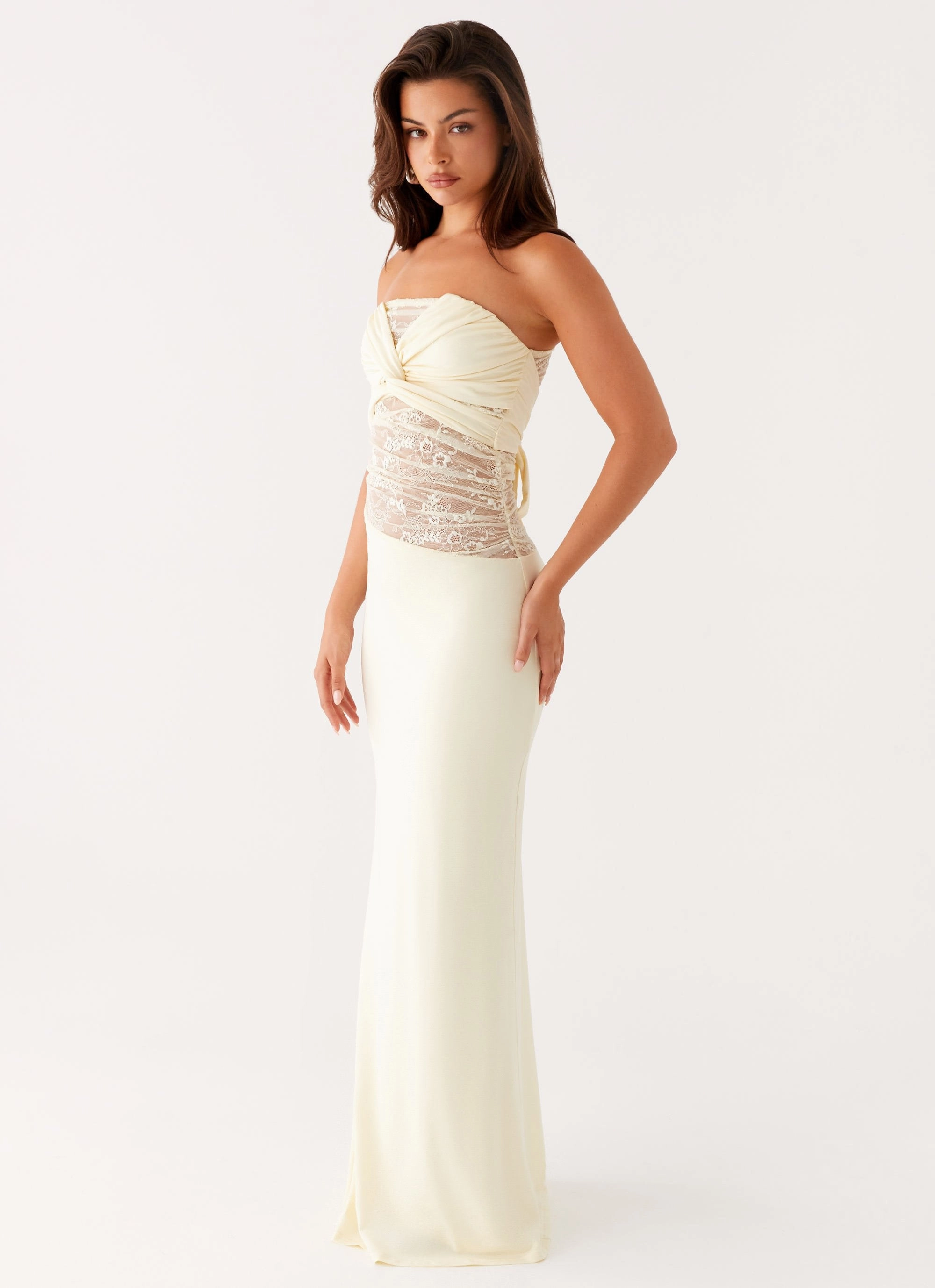 soft elegance Coastal Soft Sweet Energy Strapless Maxi Dress - Yellow
