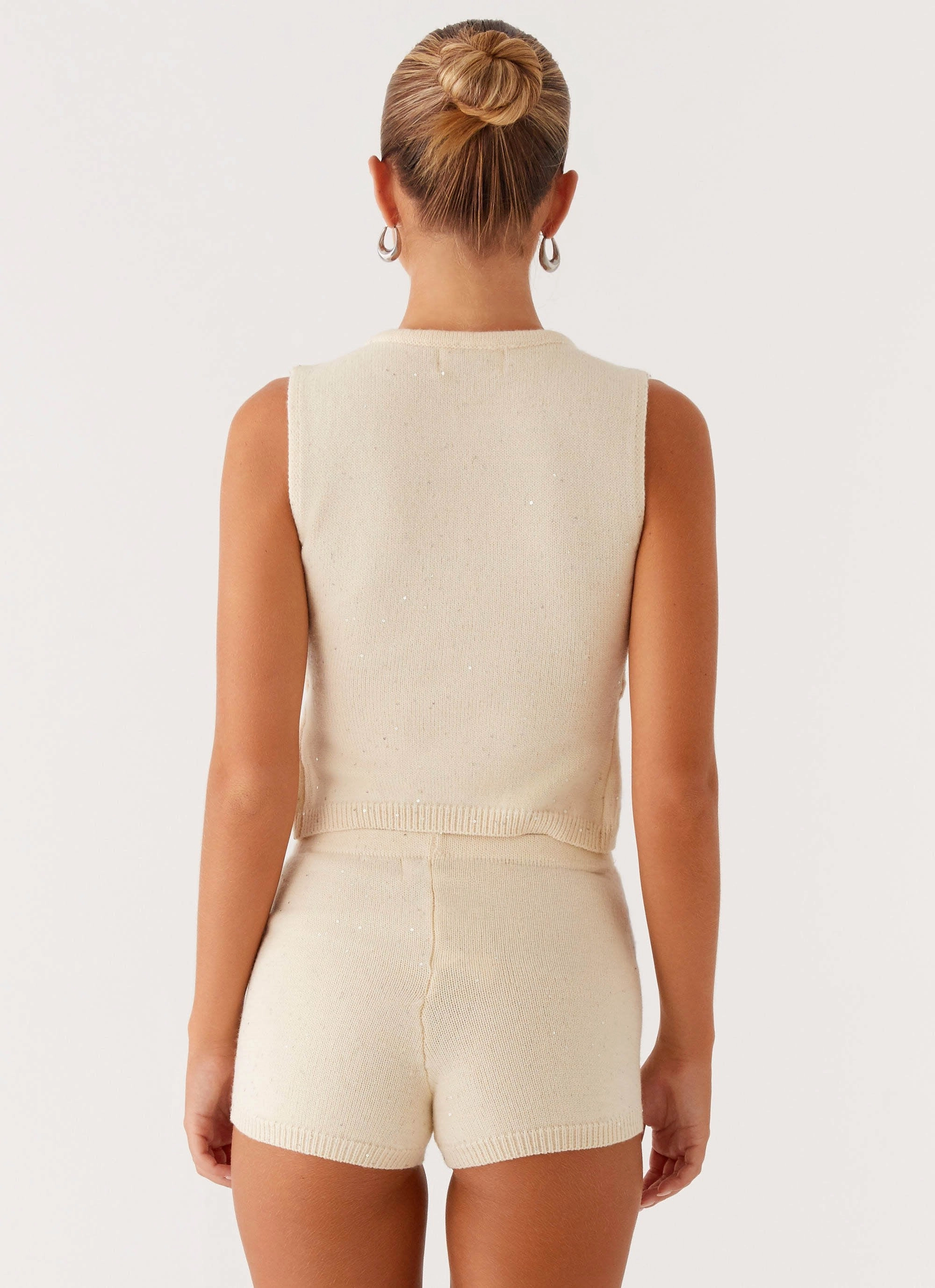 Ownley Sequin Knit Shorts - Ivory All Purpose Wear Comfortable Layering