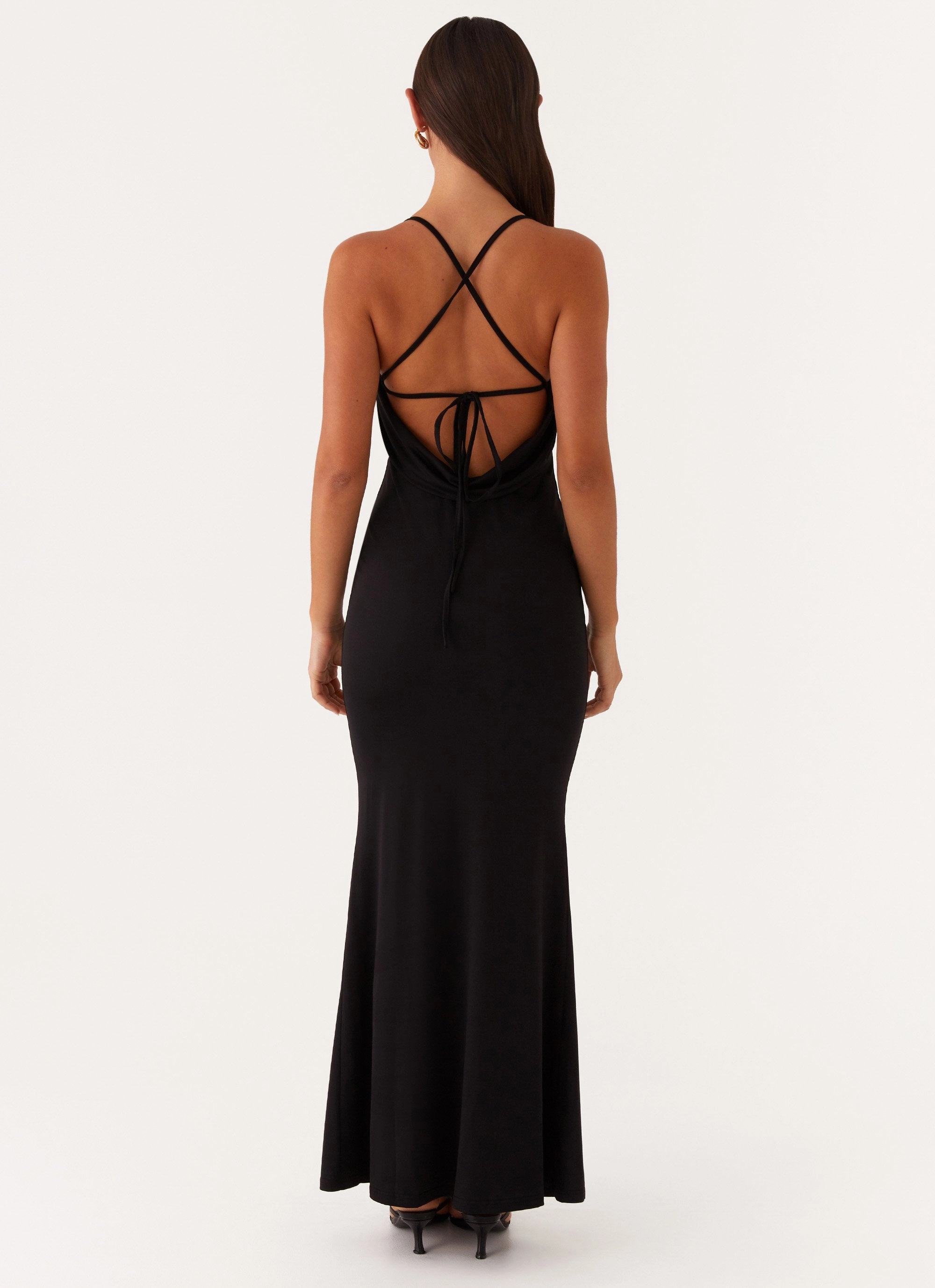 Bombshell Maxi Dress - Black Mesh Soft High-Low-Hem