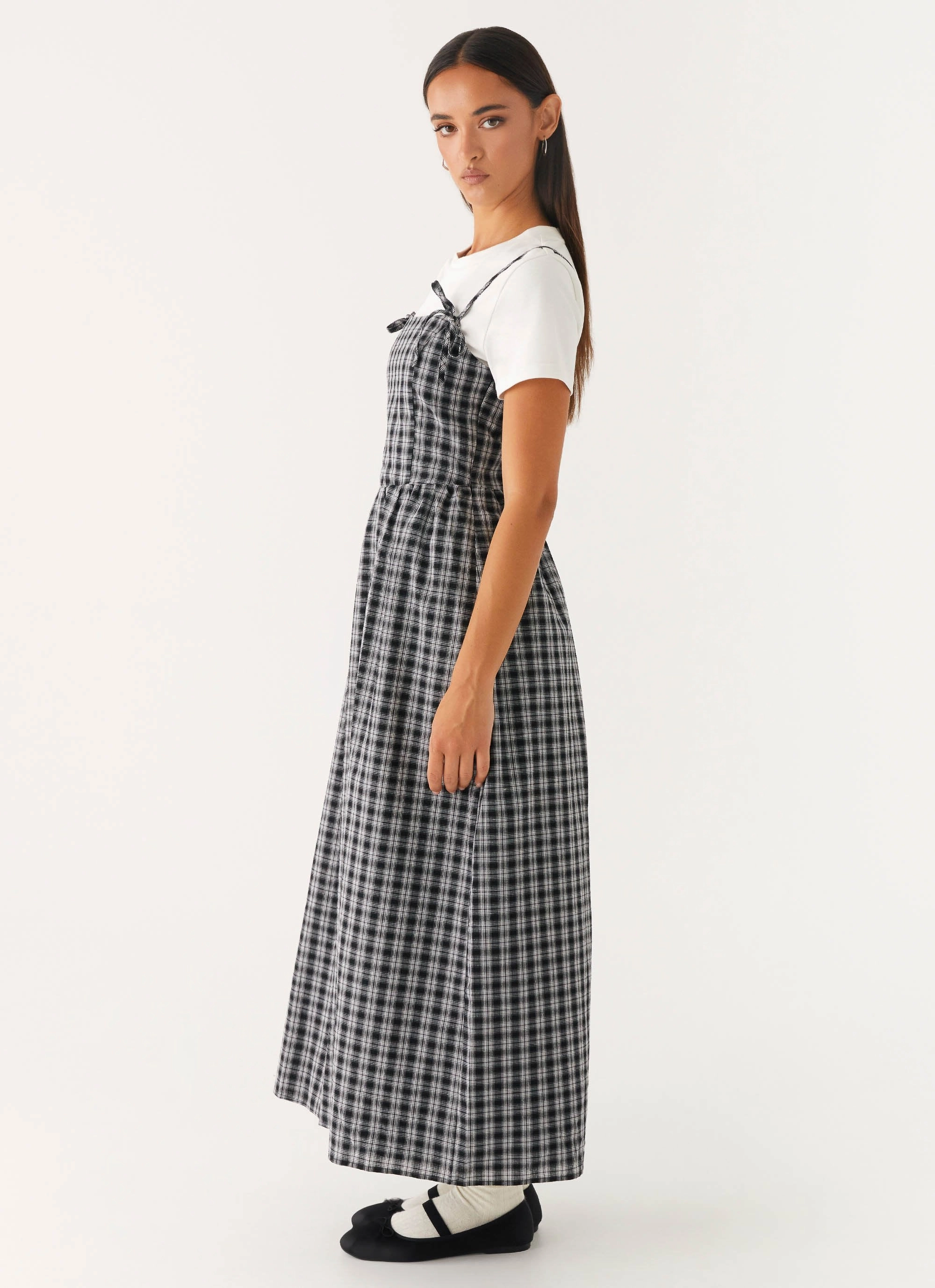 Cool Comfort Sharp Motion Ramsey Midi Dress - White Black Check
