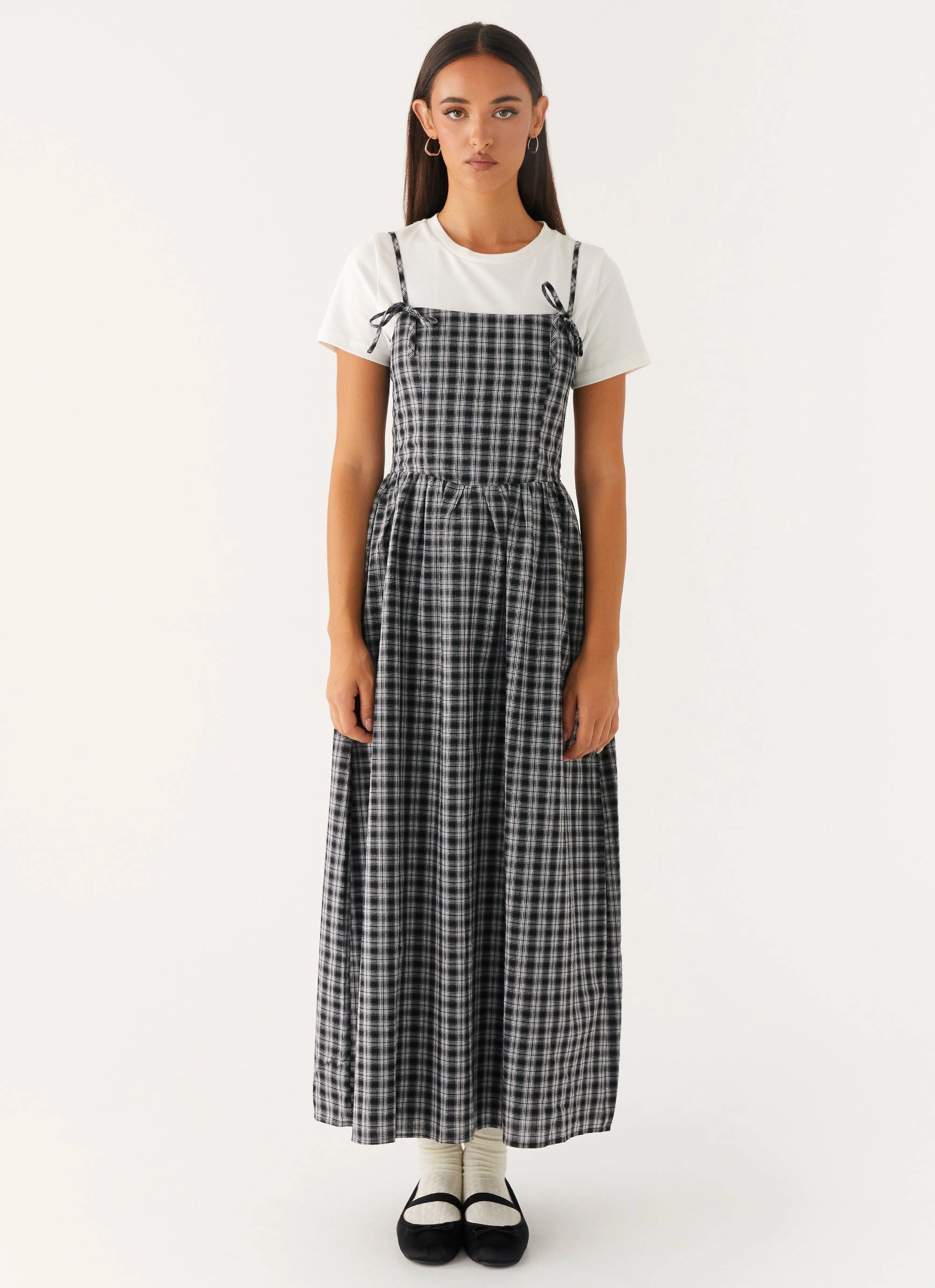 Color Soft Subtle-Print Ramsey Midi Dress - White Black Check