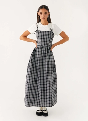 Ramsey Midi Dress - White Black Check Spring Flow