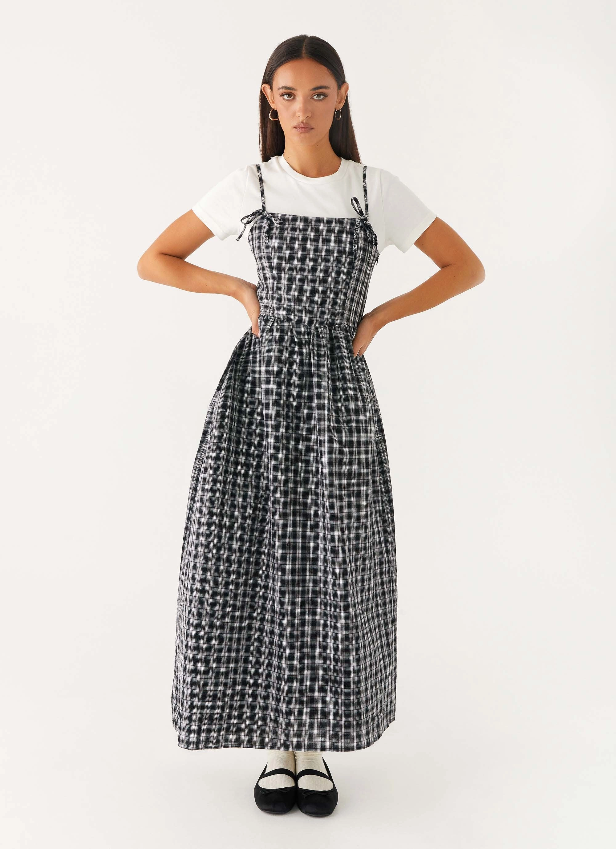 Ramsey Midi Dress - White Black Check Spring Flow