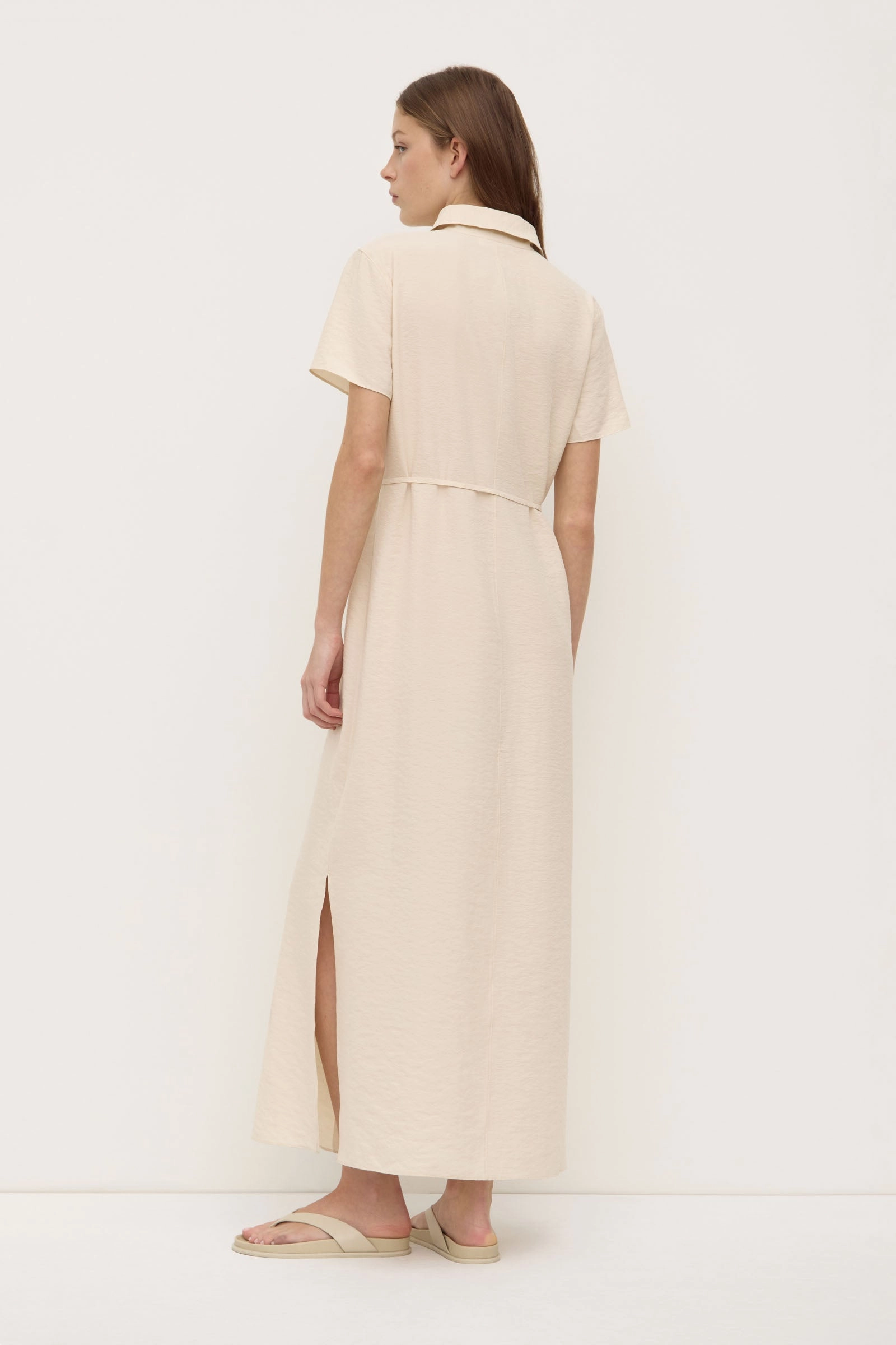 Heather Silk Blend Shirt Dress Stylish Pick Ruffle Hem