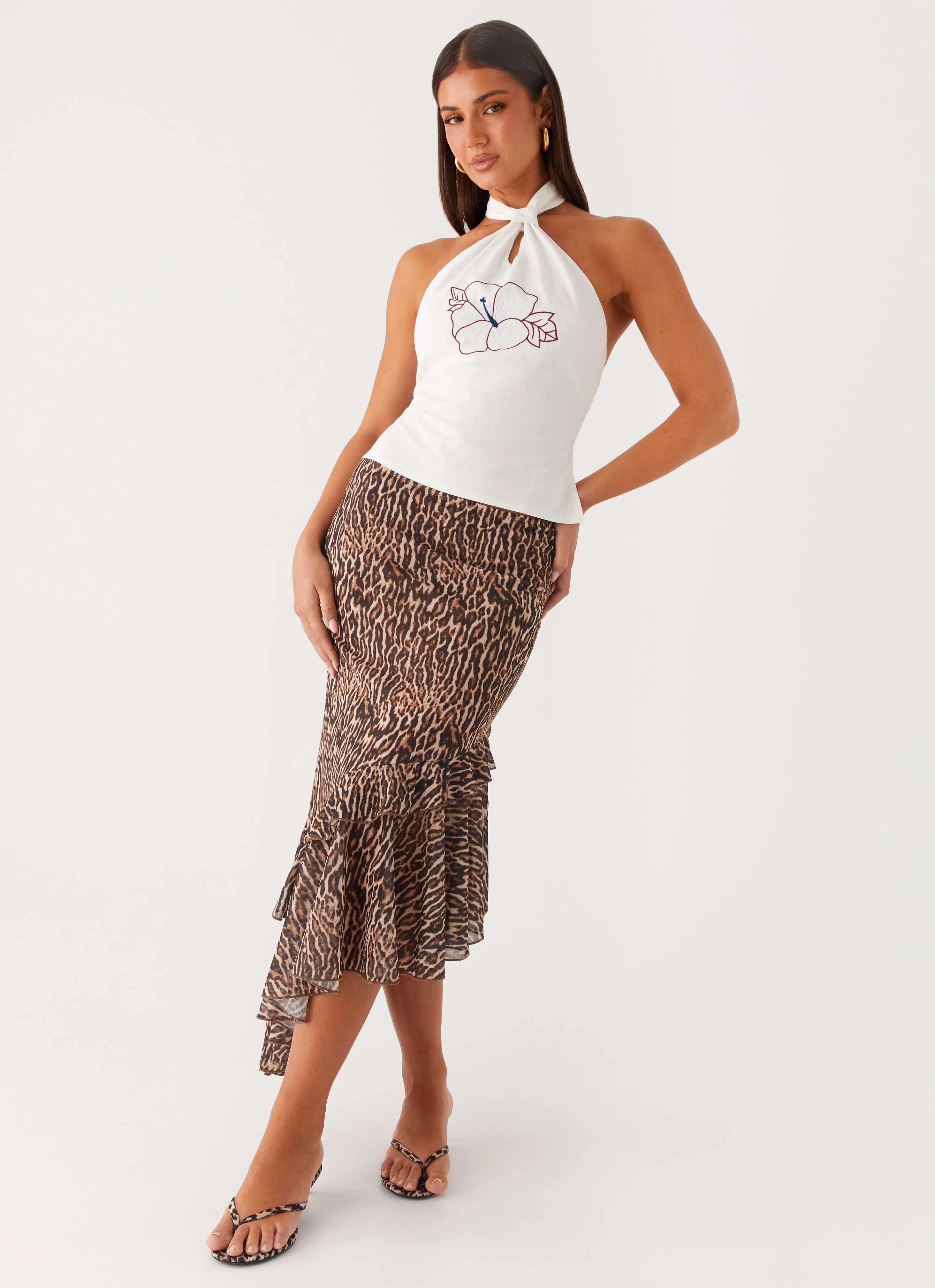 No Iron Soft Finish Wild Tide Midi Skirt - Cheetah