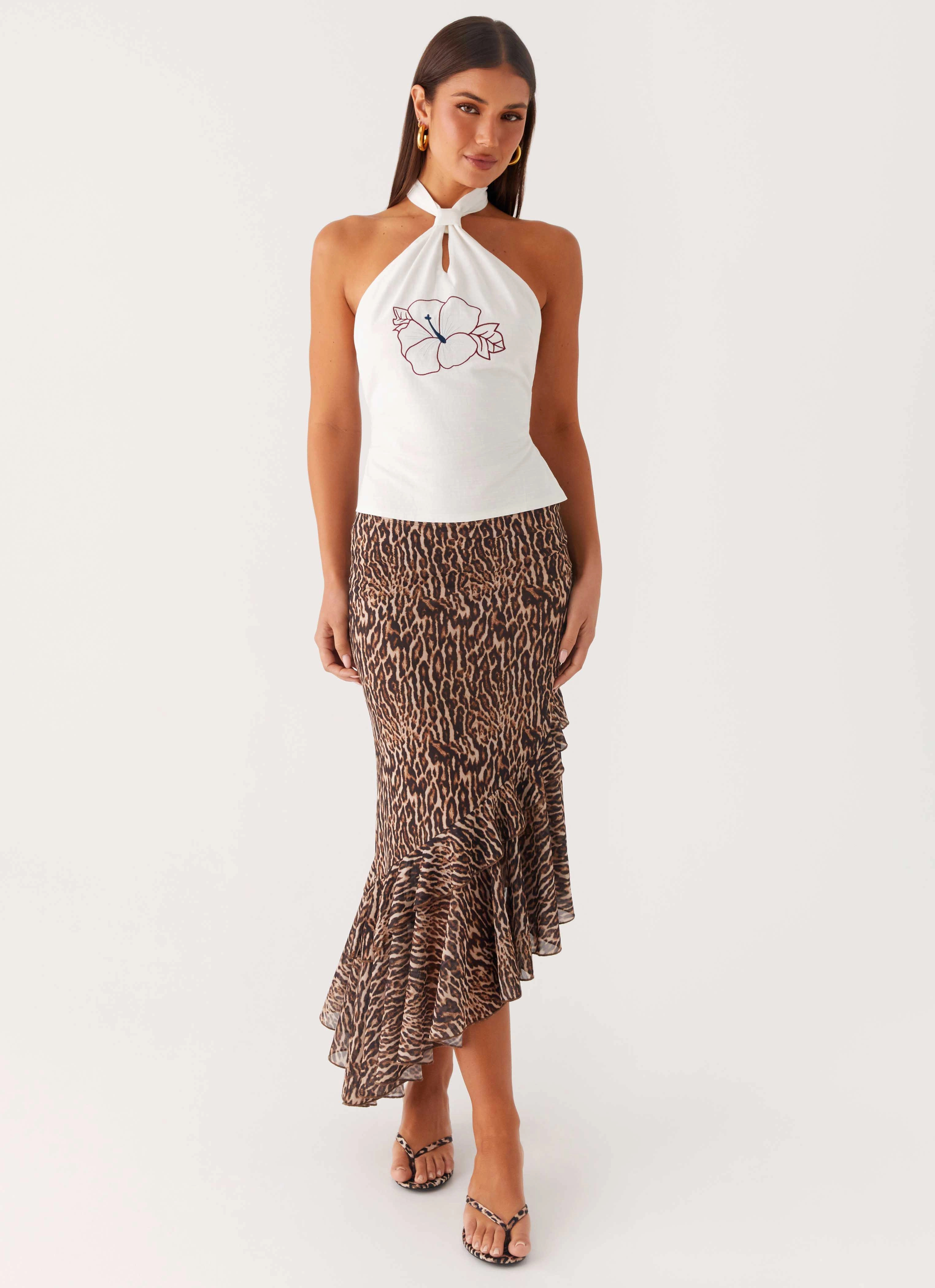 Anti Snag Threading Cool Touch Wild Tide Midi Skirt - Cheetah