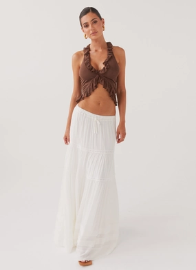 Tapered Cut Moonstone Tiered Maxi Skirt - White