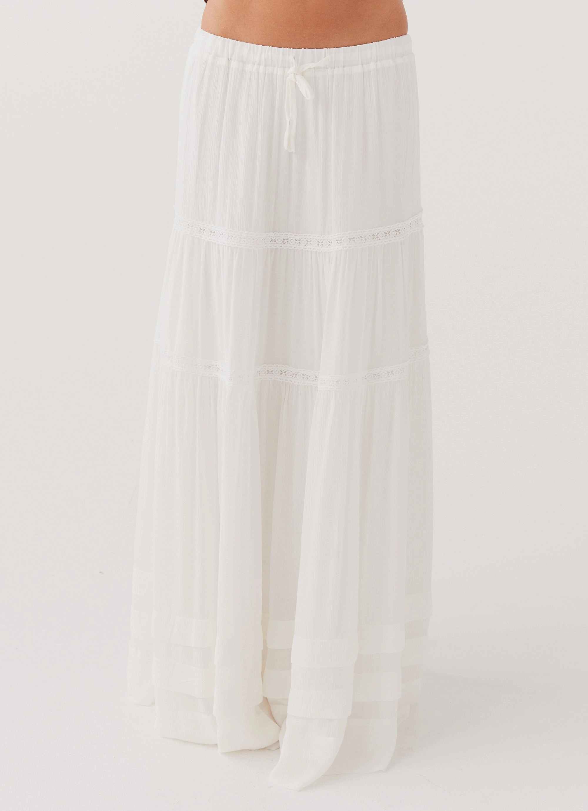 Moonstone Tiered Maxi Skirt - White Budget Friendly Minimal Design