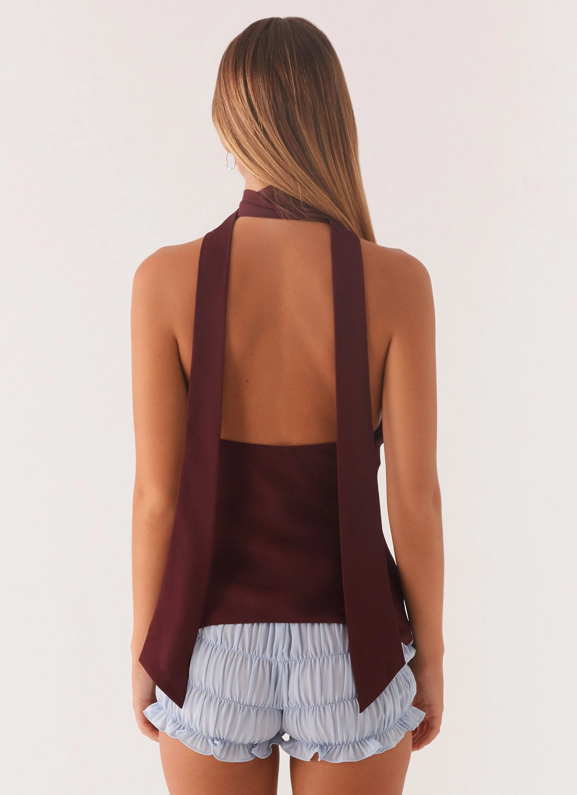 Catarina Halter Top - Maroon Print Wrinkle Resistant Weave
