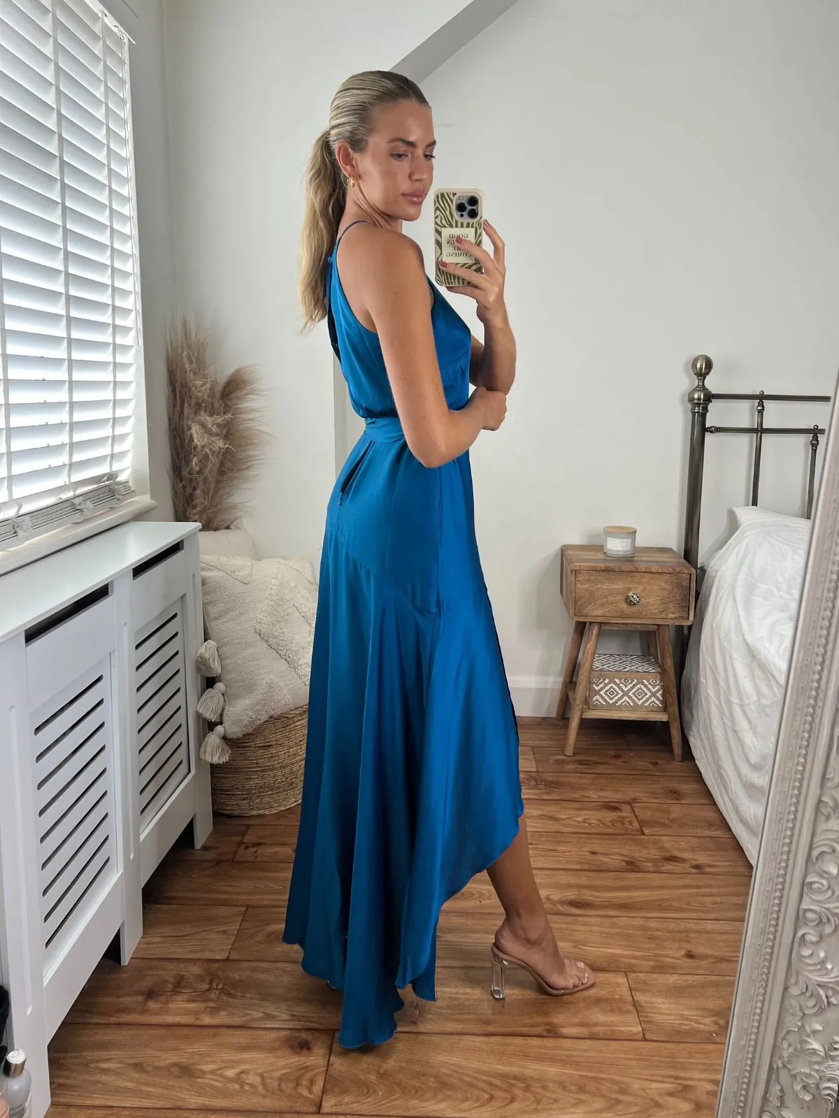 Fleur High Low Satin Dress / Peacock Blue Simple Spirit Soft Lines