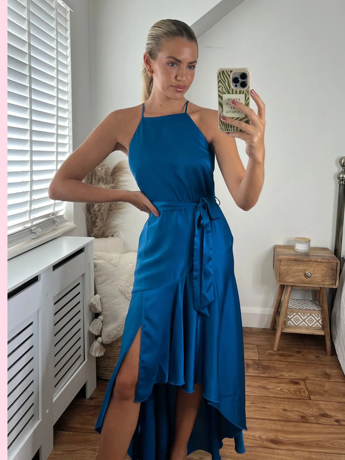 Casual maxi dress Modern Staple Fleur High Low Satin Dress / Peacock Blue
